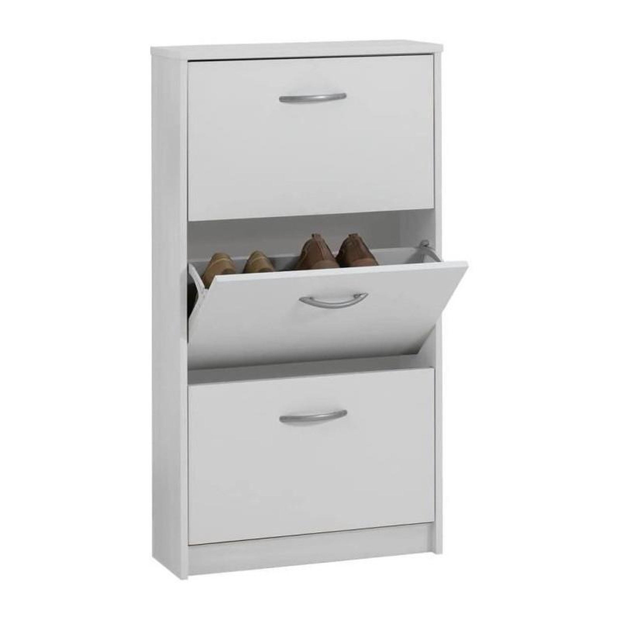 FMD Meuble a chaussures - Décor blanc - 3 Abattants - 6 paires - L58,5 x H104,5 x P17 cm - Fabriqué en Allemagne