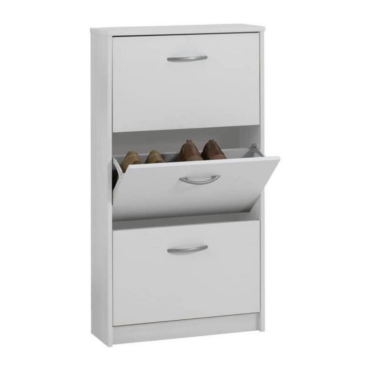 FMD Meuble a chaussures - Décor blanc - 3 Abattants - 6 paires - L58,5 x H104,5 x P17 cm - Fabriqué en Allemagne