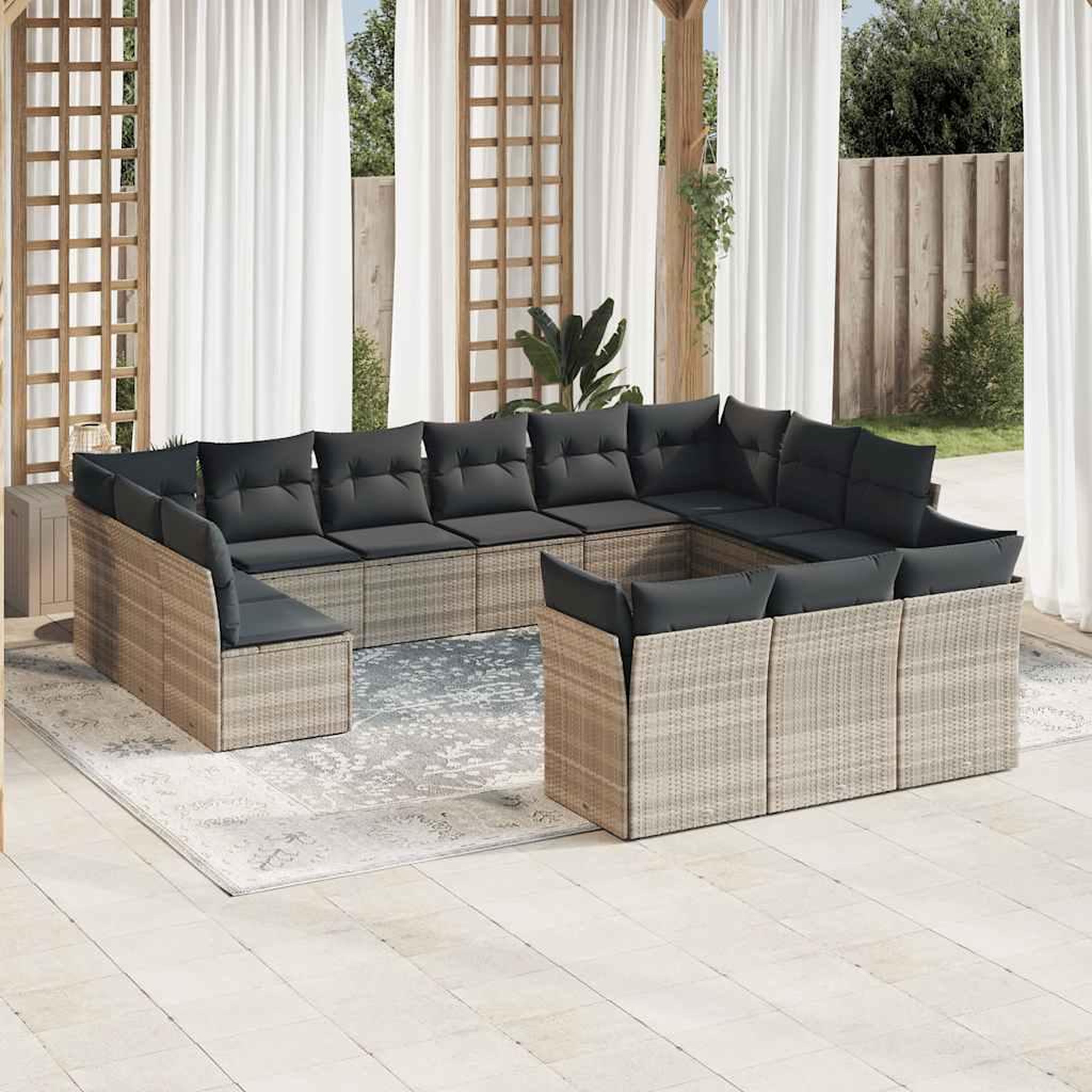 VIDAXL Salon de jardin avec coussins 13 pcs gris clair resine tressee