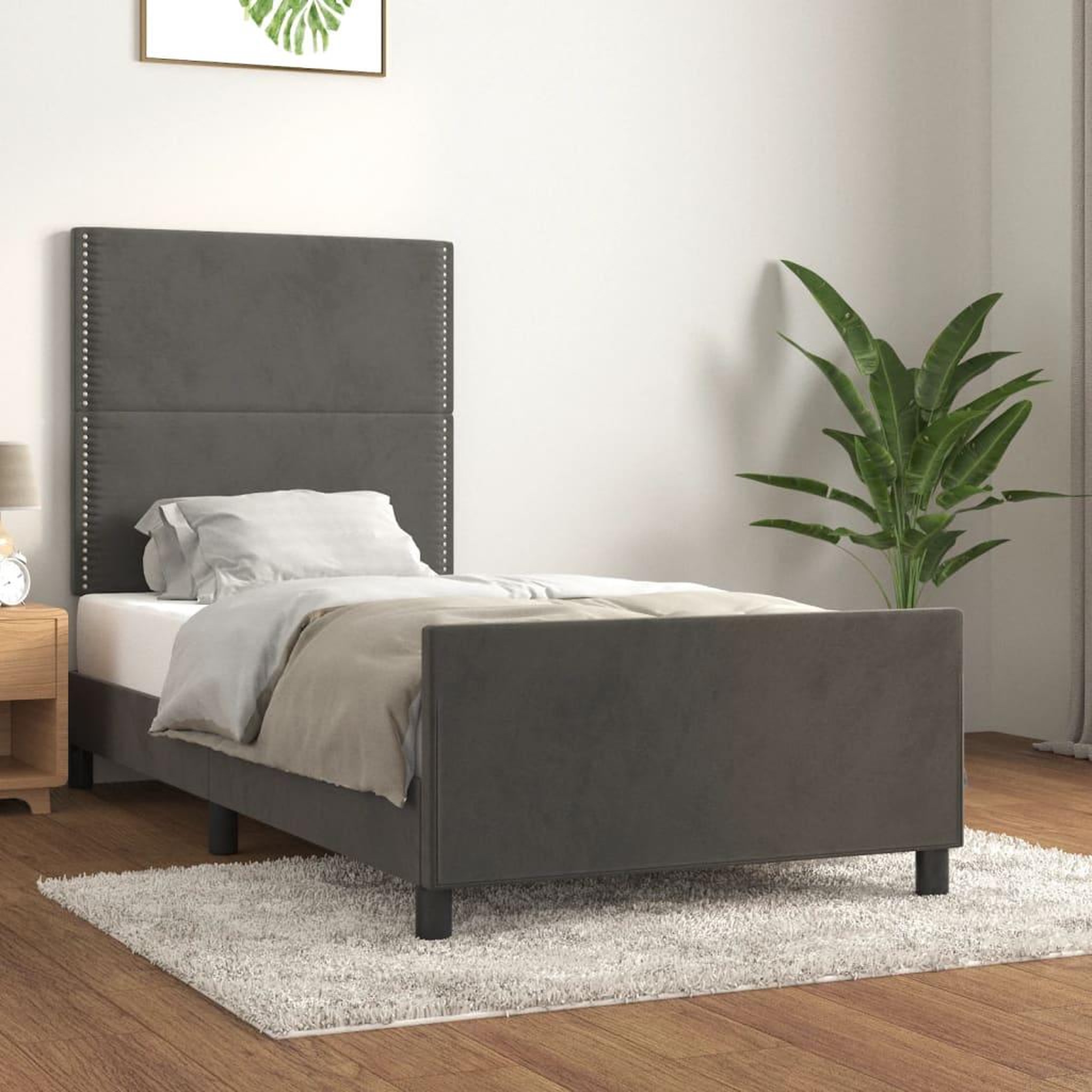 Voir la diapositive 1 : VIDAXL Cadre de lit sans matelas gris fonce 80x200 cm velours
