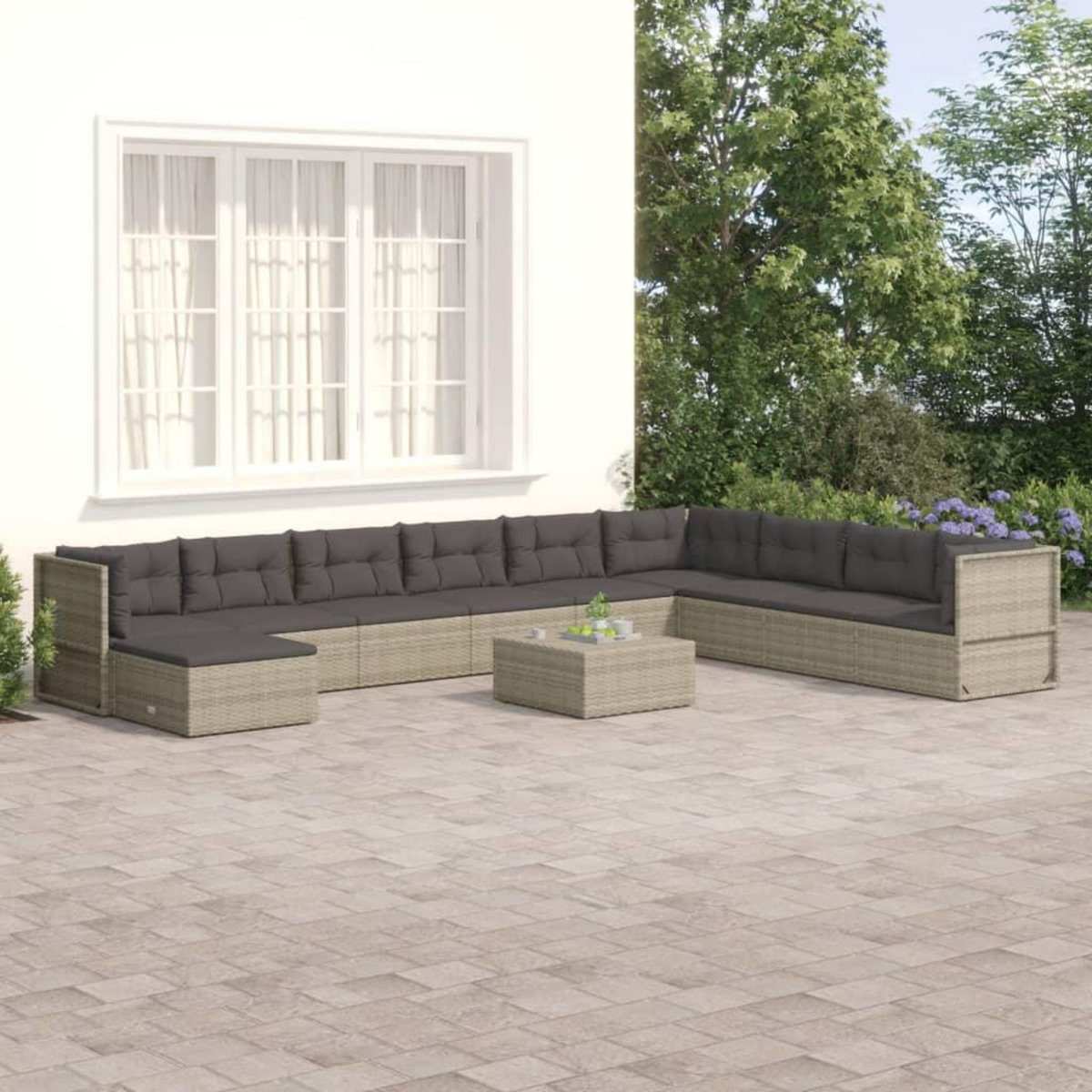 VIDAXL Salon de jardin 10 pcs avec coussins Gris Resine tressee