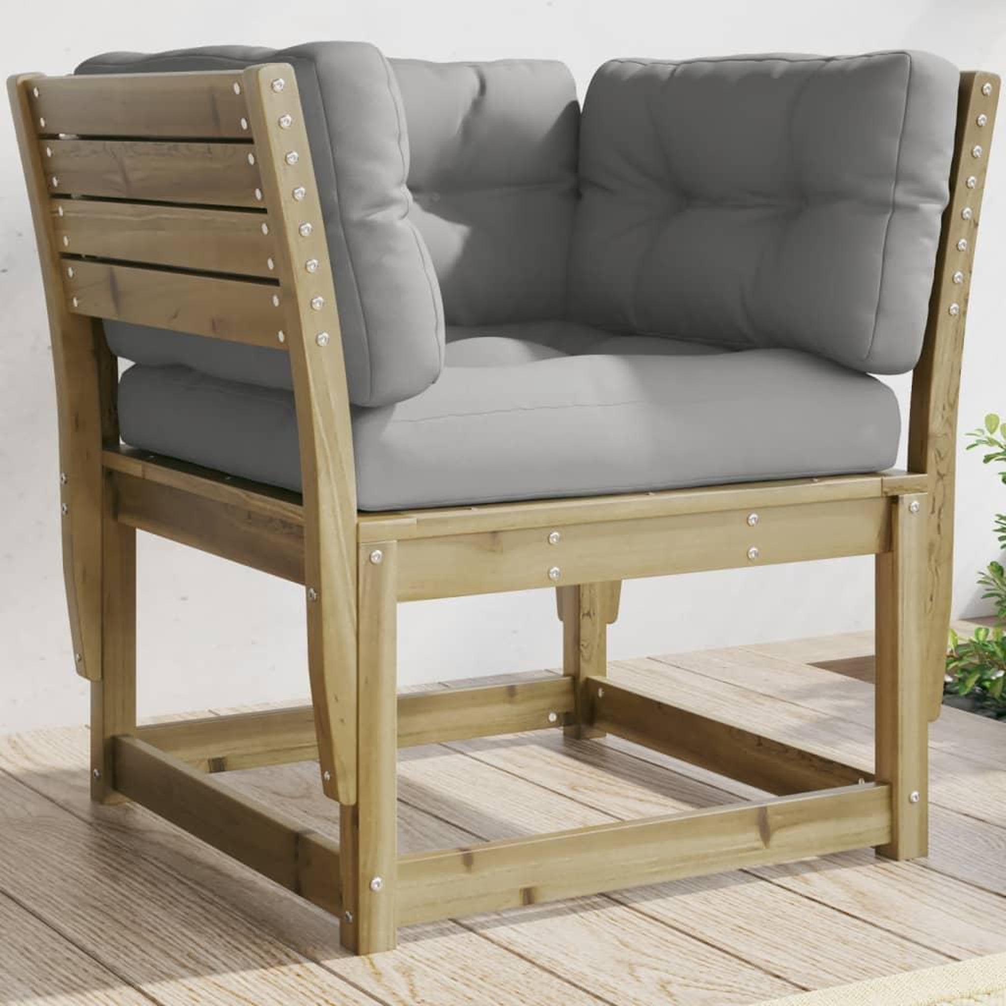 Voir la diapositive 1 : VIDAXL Canape de jardin accoudoirs avec coussins bois pin impregne