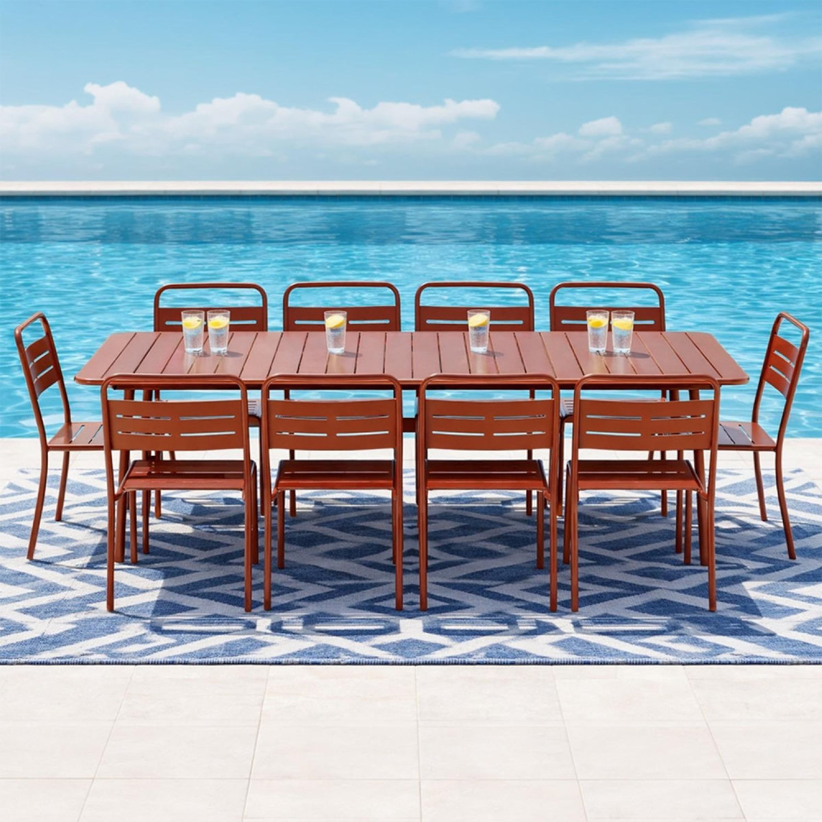 CONCEPT USINE Ensemble table de jardin 234 cm et 10 chaises terracotta BERGAME