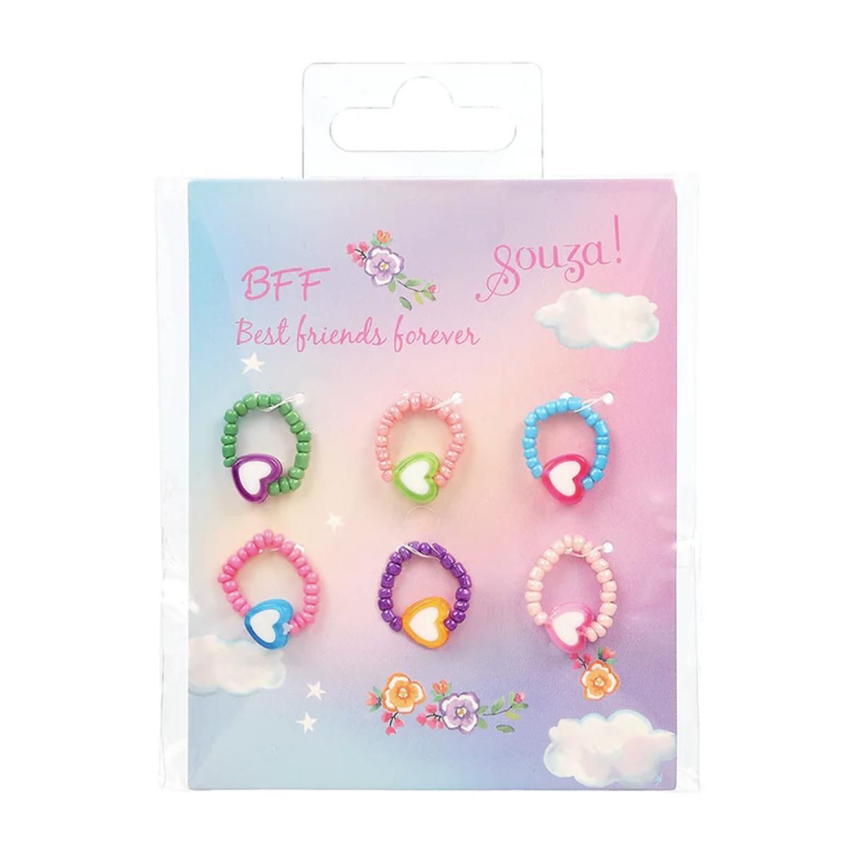 SOUZA 6 bagues BFF colorees coeurs