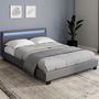 Voir la diapositive 2 : ID MARKET Lit double NEO avec tête de lit LED intégrées et sommier 140 x 190 cm PVC gris