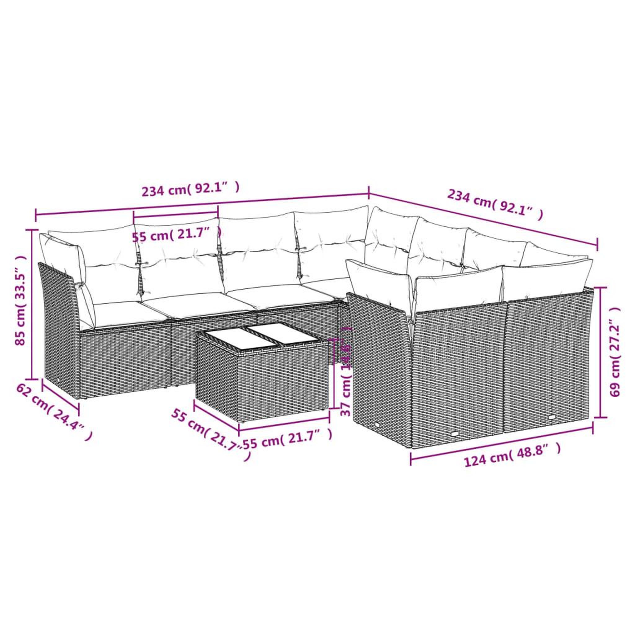 Voir la diapositive 4 : VIDAXL Salon de jardin 9 pcs avec coussins gris clair resine tressee