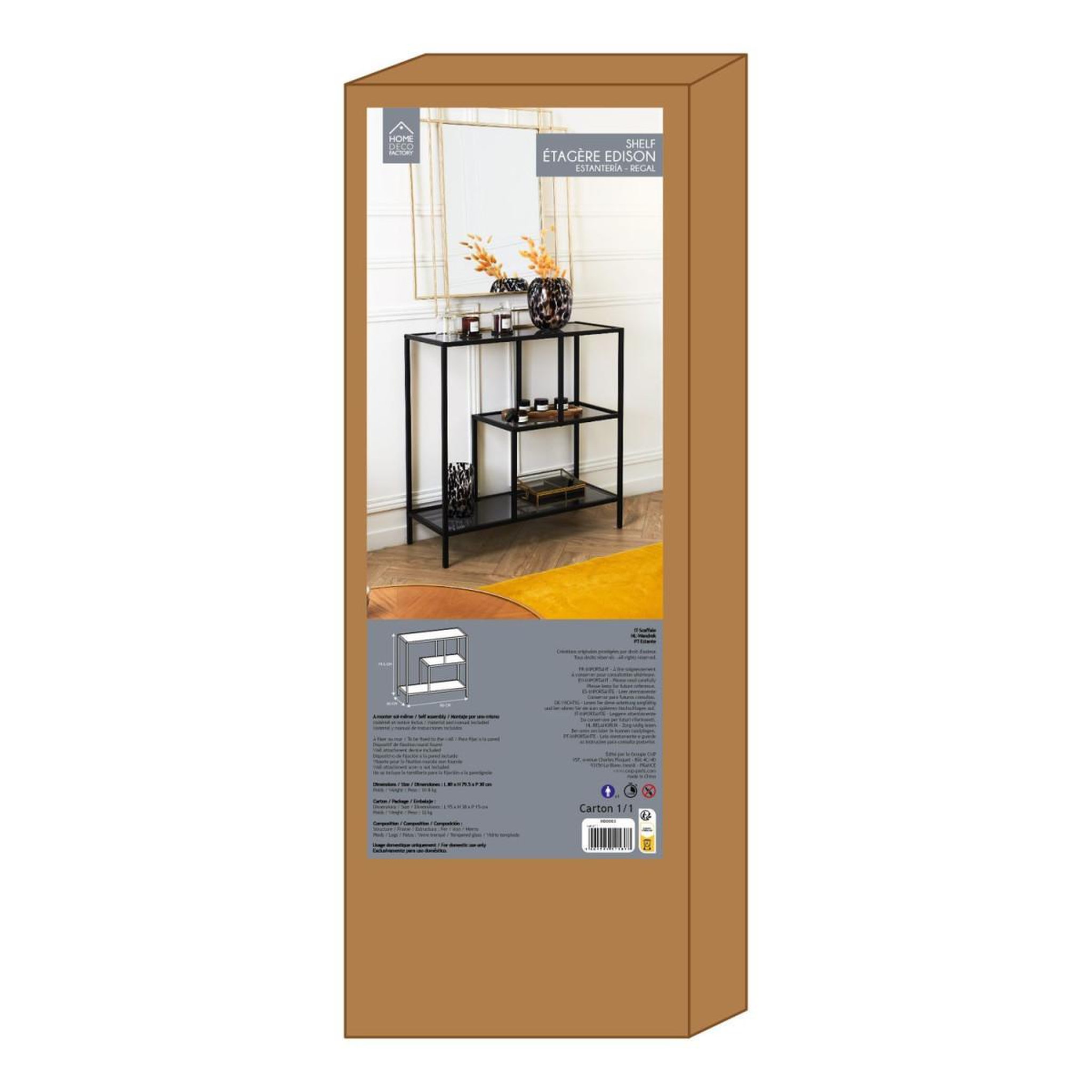 Voir la diapositive 5 : The Home Deco Factory Étagère en Verre Fumé  Edison  80cm Noir