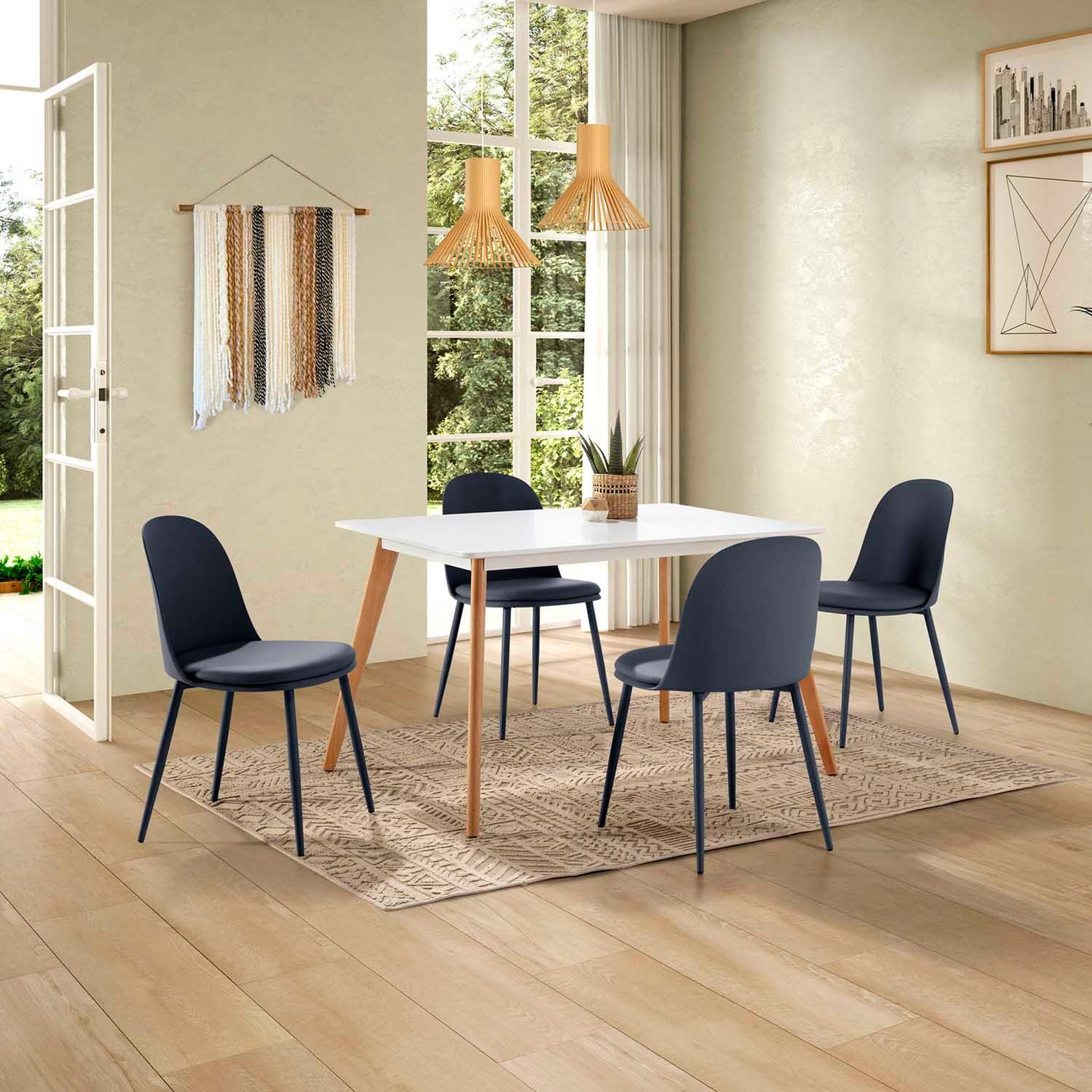 Voir la diapositive 4 : VS VENTA-STOCK Lot de 4 chaises Kana bleus, pieds en métal et assise rembourrée