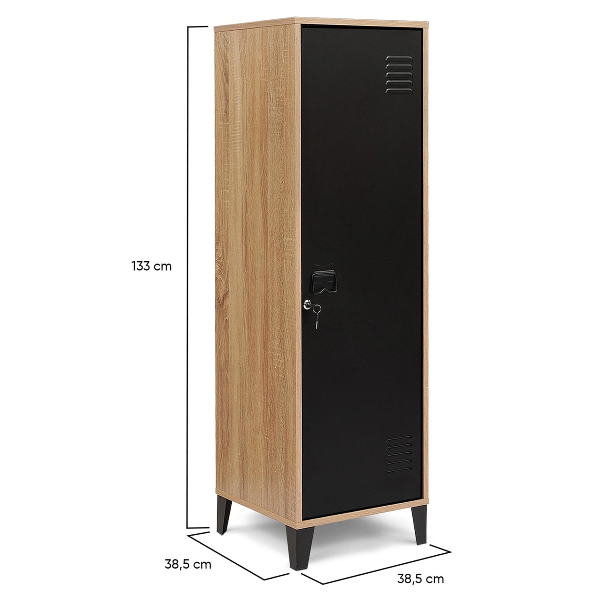 Voir la diapositive 6 : ID MARKET Armoire vestiaire ester 1 porte métal noir et contour bois design industriel