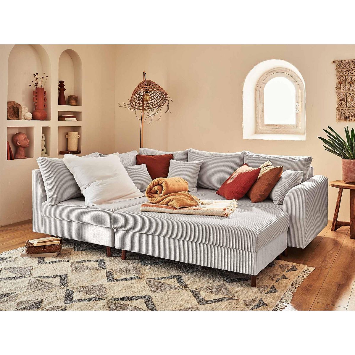 LISA DESIGN Rune - pouf modulable - en velours côtelé