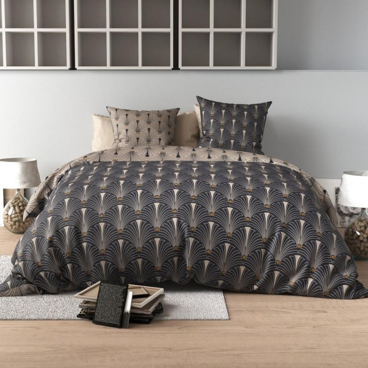 ATELIER DU COTON Housse de couette 260x240 PAON + 2 taies coton 57 fils