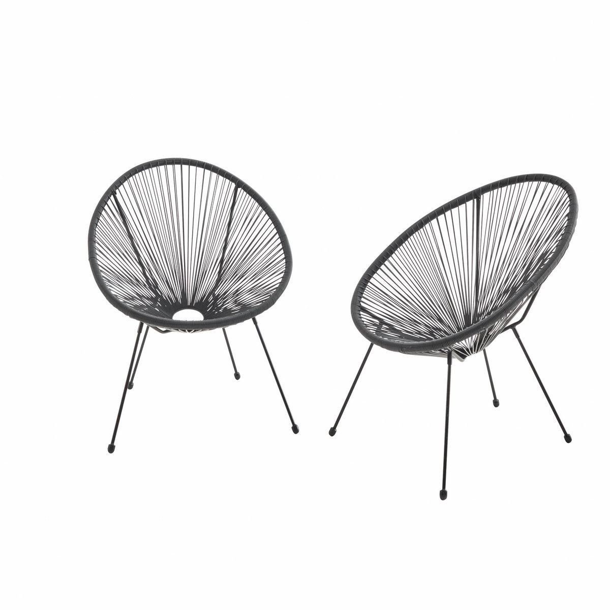 SWEEEK Lot de 2 fauteuils design Oeuf - Acapulco Noir - Fauteuils 4 pieds design rétro. cordage plastique. intérieur / extérieur