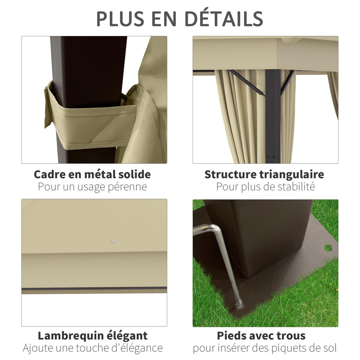 OUTSUNNY Tonnelle barnum de jardin rectangulaire 4 x 3 m avec parois latérales - porte zippée - beige