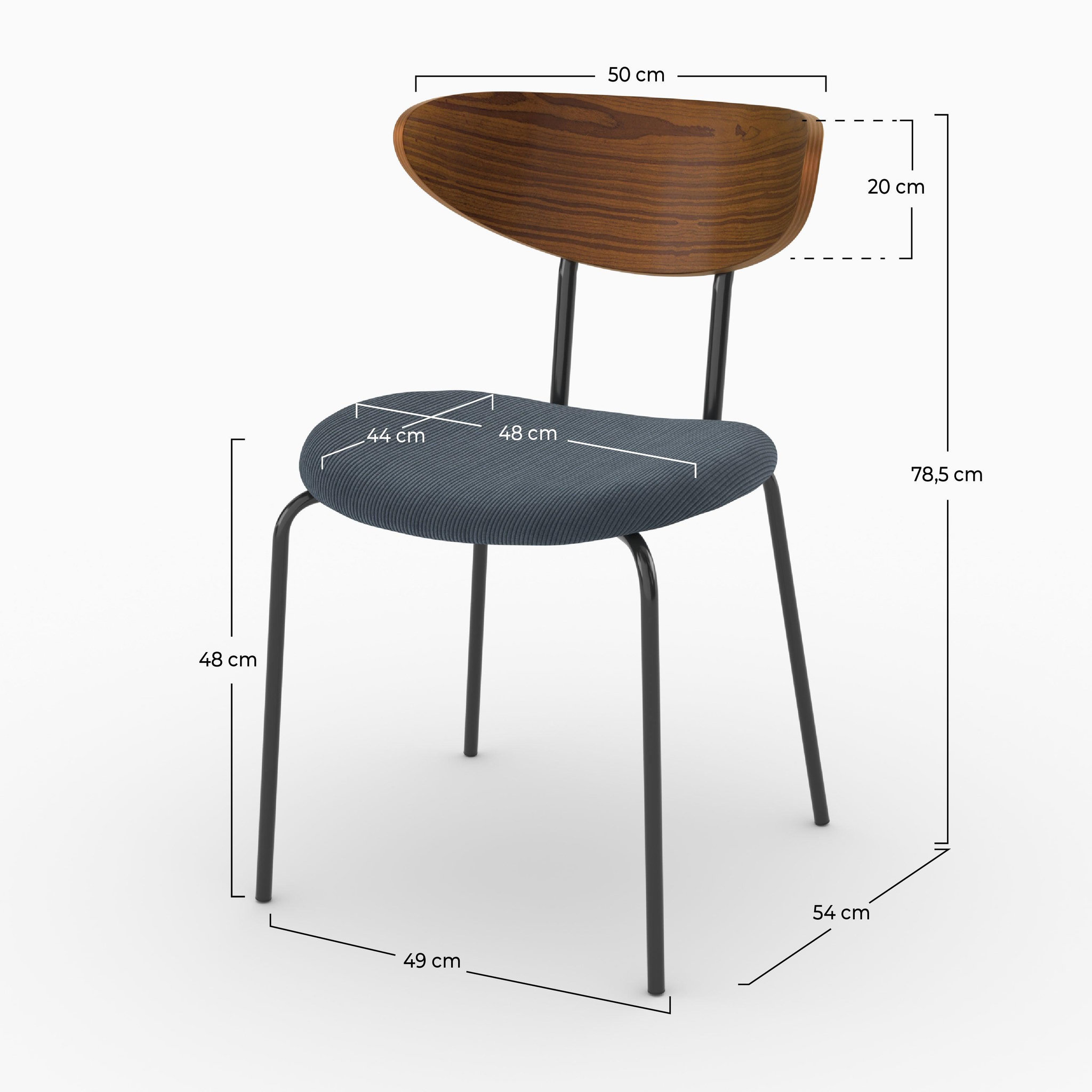 Voir la diapositive 4 : MAISON PAVANE Lot de 2 chaises en velours côtelé bleu marine et dossier en bois-jade
