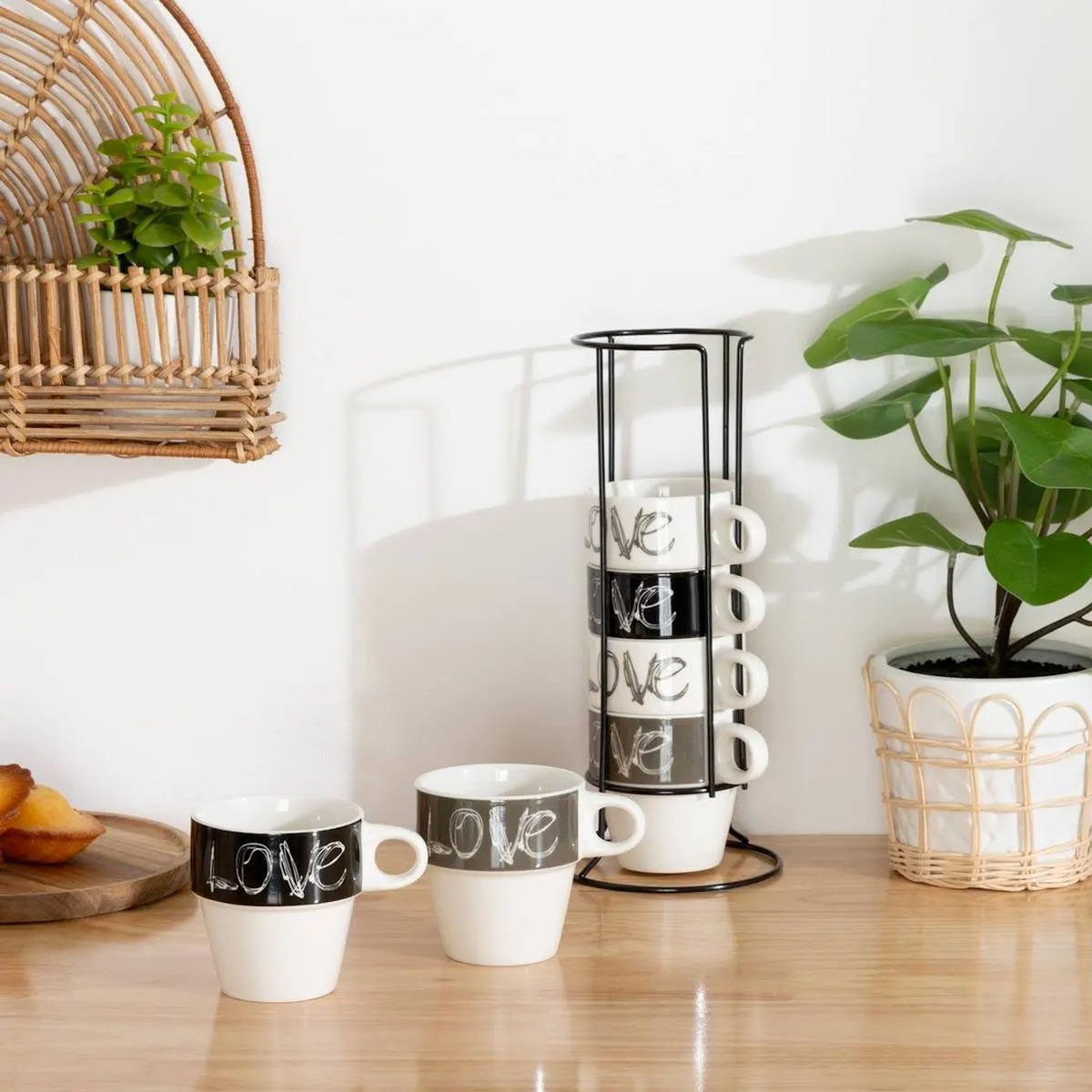 SECRET DE GOURMET Lot de 6 Mugs Avec Rack   Love  26cl Beige