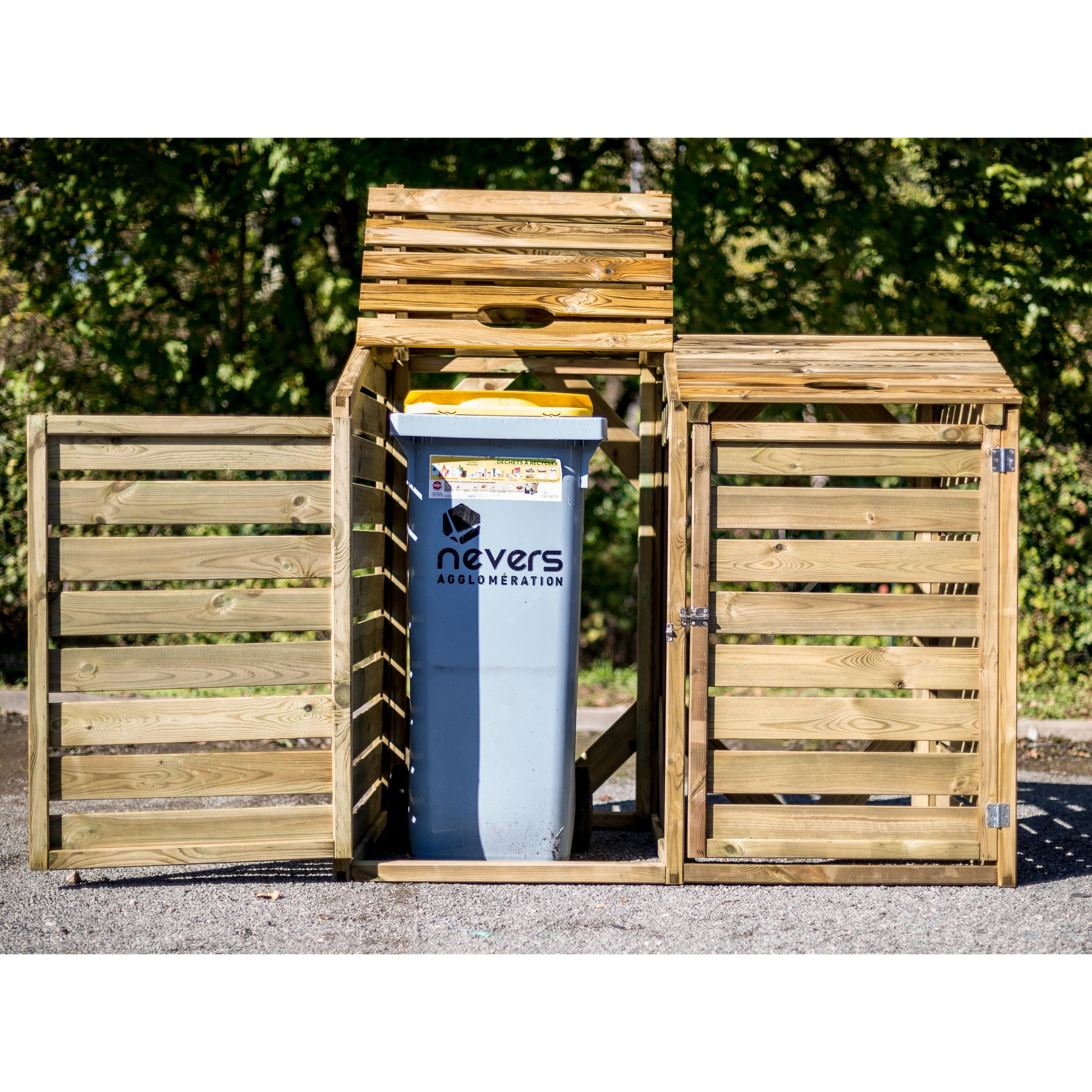 Voir la diapositive 2 : Cache-poubelle - Bois traité autoclave - 150x90x120cm - SKAGEN