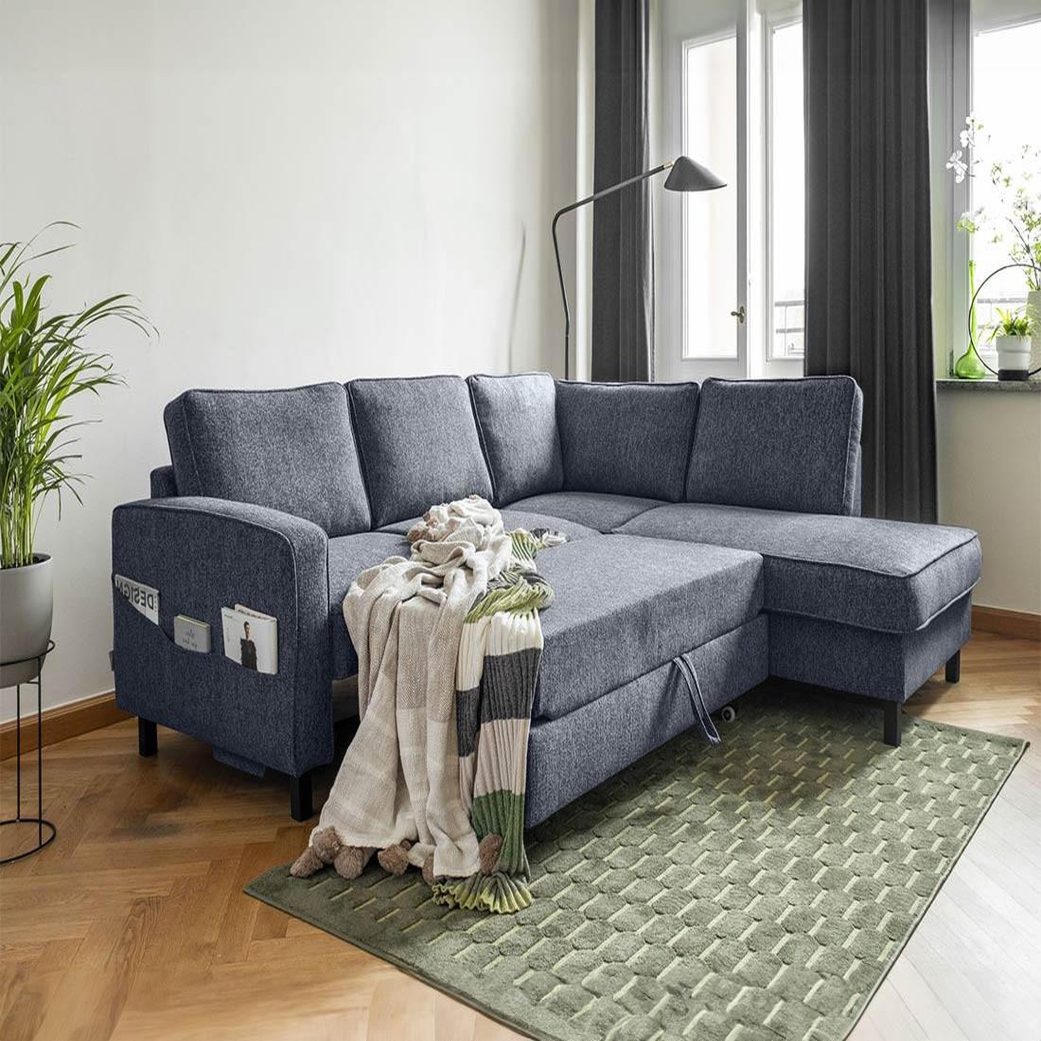 Voir la diapositive 3 : BEST MOBILIER Molly - canapé d'angle droit 5 places convertible en tissu