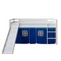 HomeStyle4U Lit Simple Blanc 90x200 en hauteur avec echelle et rideau bleu et toboggan