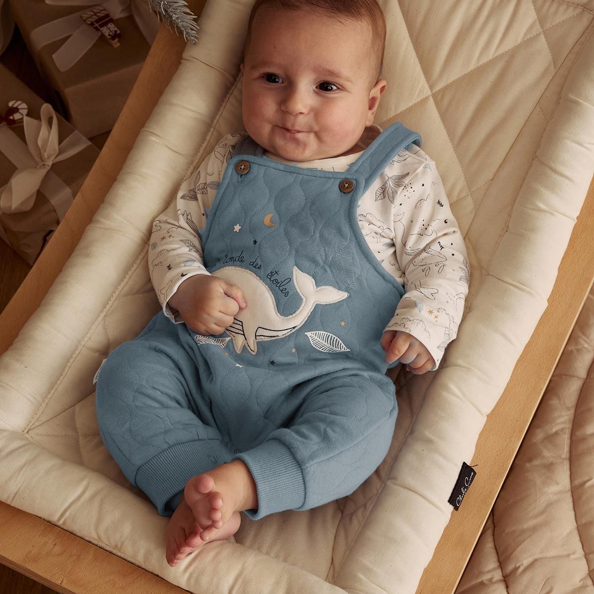 Petit Béguin Ensemble salopette bébé en coton matelassé et t-shirt Petite Balade