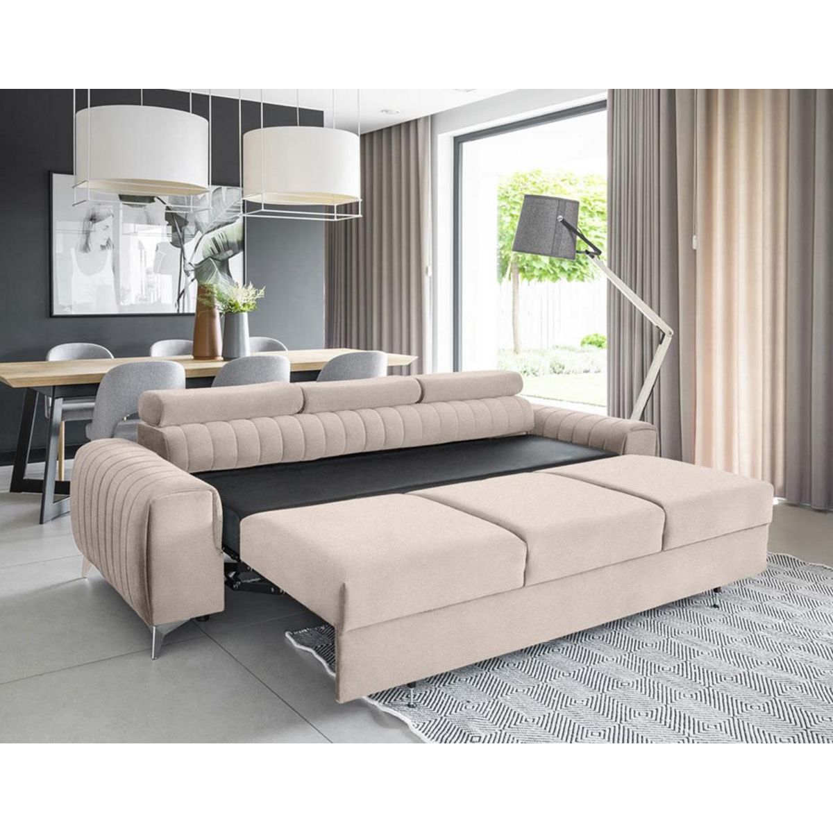 BEST MOBILIER Talisay - canapé droit 3 places - convertible - en velours