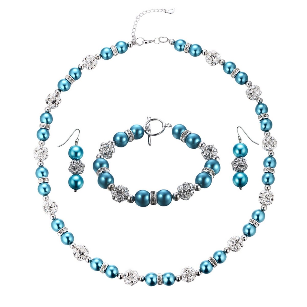 BLUE PEARLS Parure Collier Bracelet et Boucles d oreilles Perles