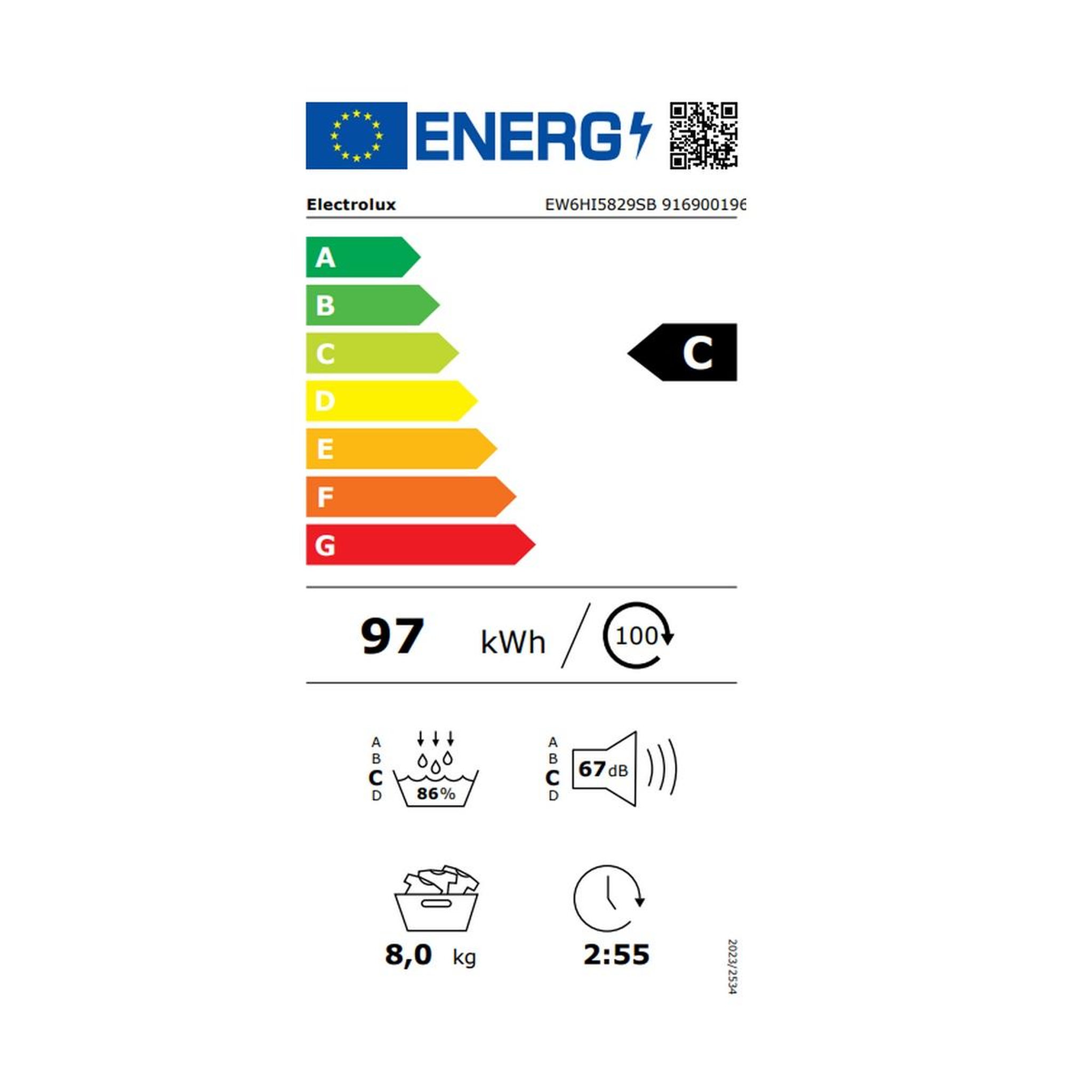 Voir la diapositive 2 : ELECTROLUX Sèche-linge pompe à chaleur 60cm 8kg blanc - ew6hi5829sb