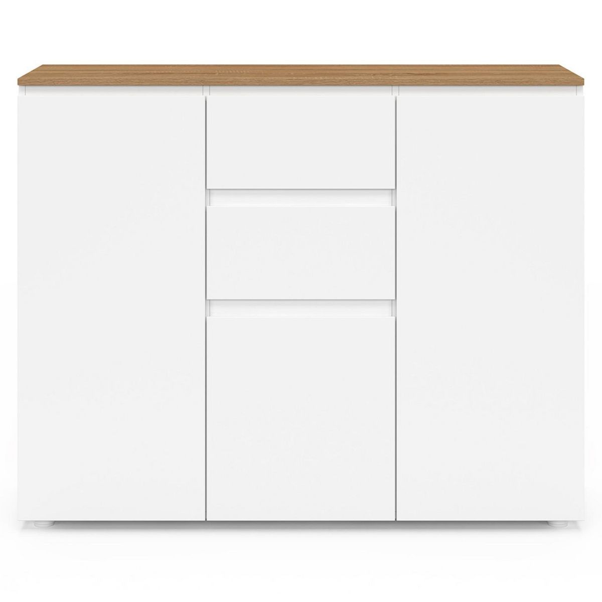 ID MARKET Buffet 100 cm TOBY 3 portes 2 tiroirs blanc et plateau bois