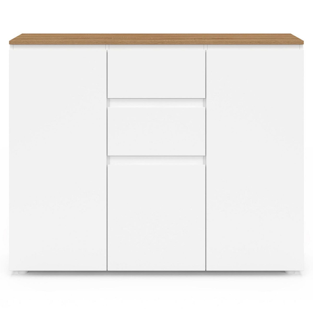 ID MARKET Buffet 100 cm TOBY 3 portes 2 tiroirs blanc et plateau bois