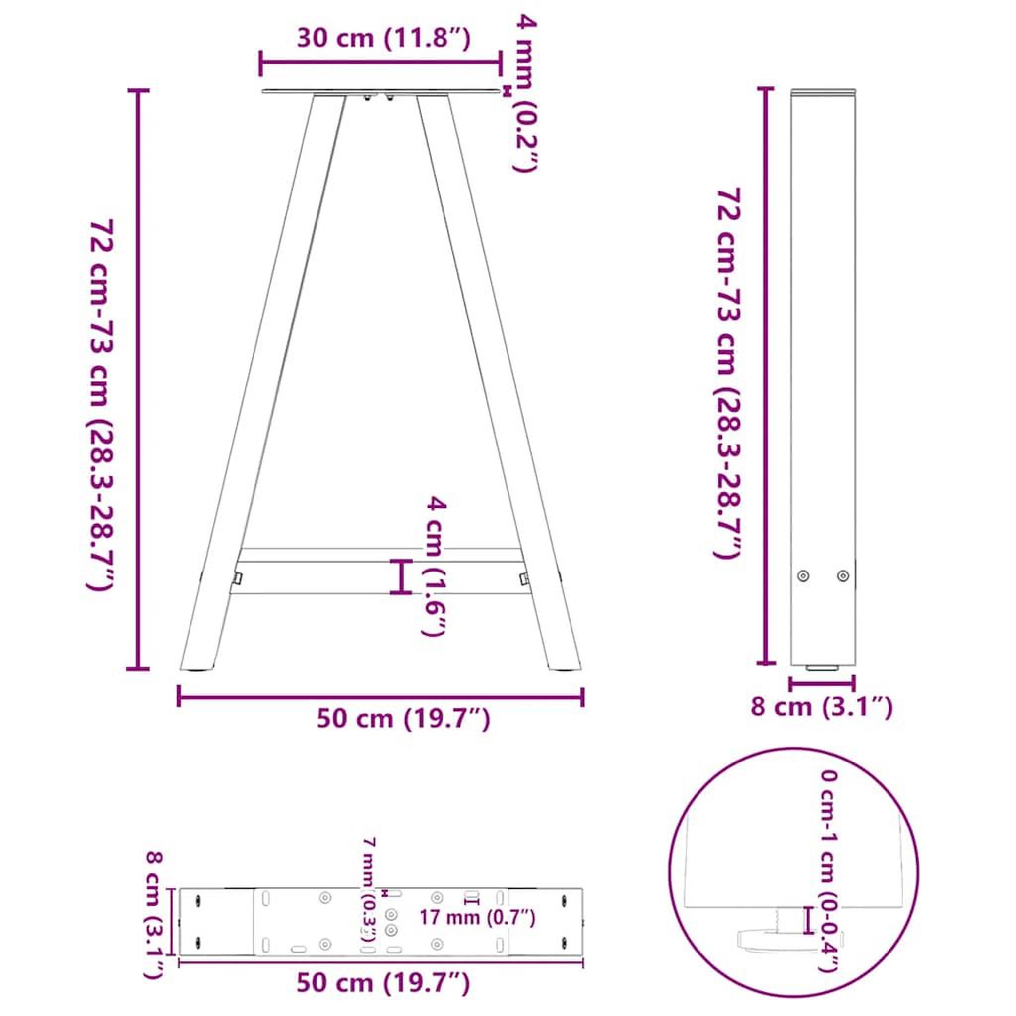 Voir la diapositive 6 : VIDAXL Pieds de table basse forme de A 2 pcs blanc 50x(72-73) cm acier