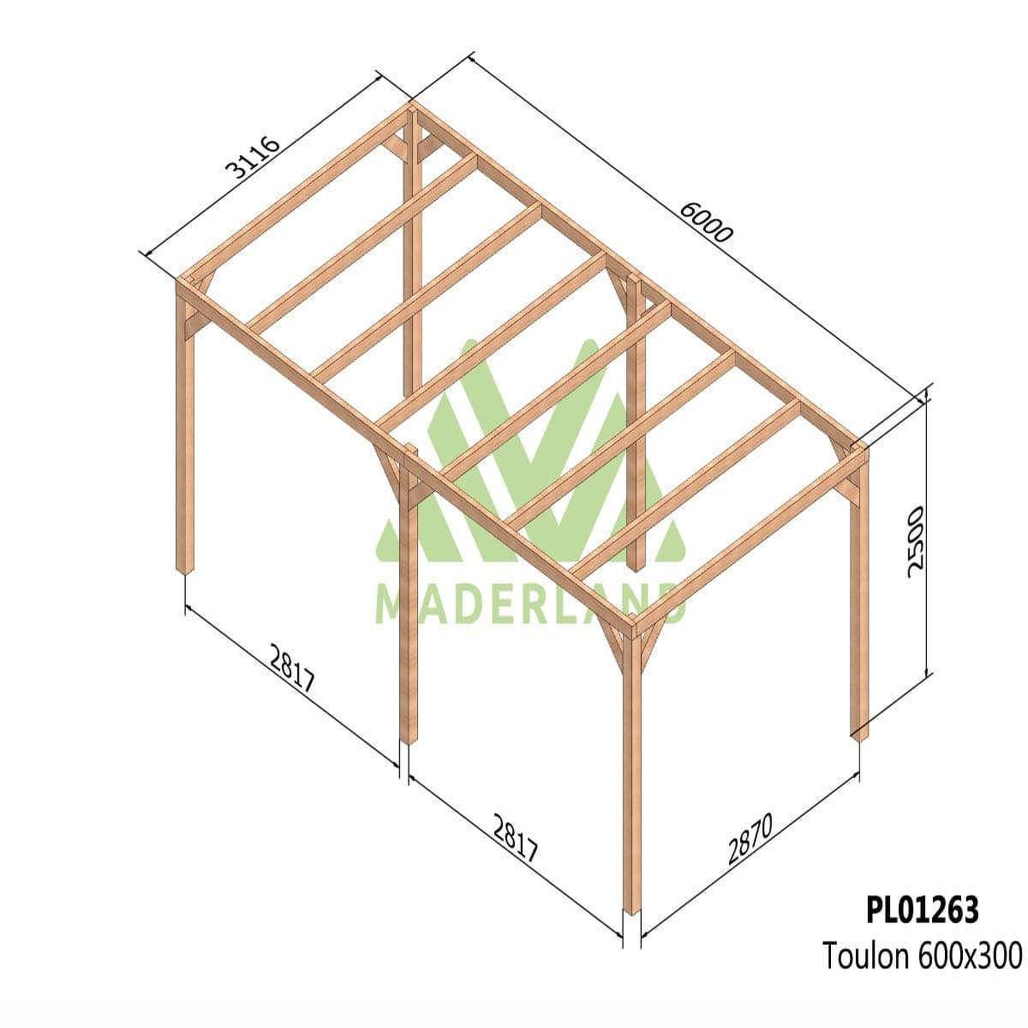 JARDIDECO Pergola en bois lamellé-collé toulon 600 x 300 cm - maderland