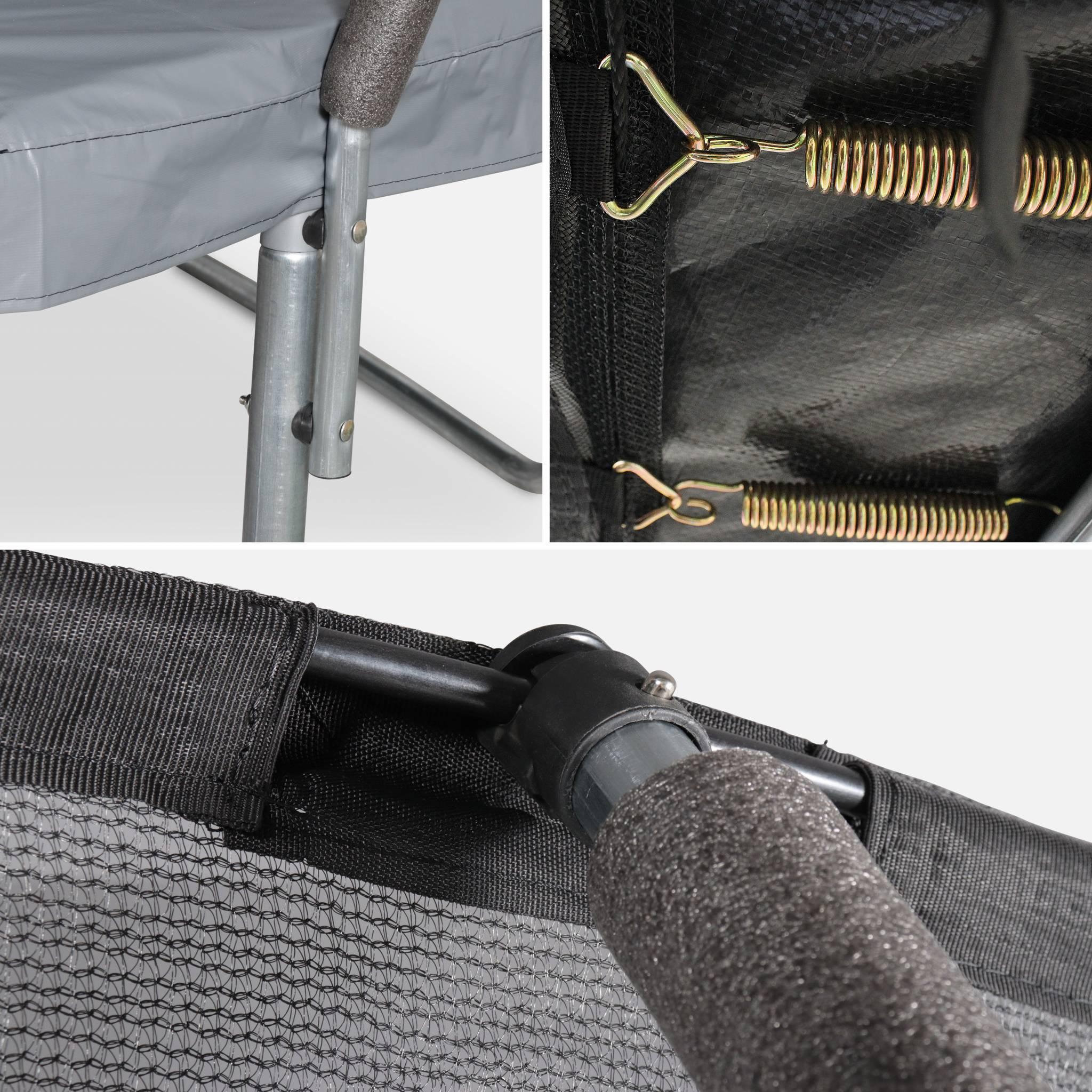 Voir la diapositive 4 : SWEEEK Trampoline rond Ø 250cm gris avec filet de protection intérieur - Pluton Inner XXL– échelle. bâche. filet pour chaussures et kit d'ancrage 2.50 m 250 cm