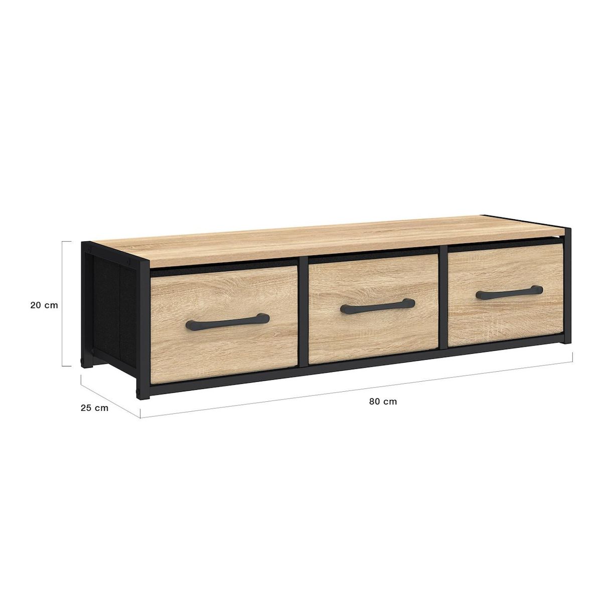 ID MARKET Étagère murale console d'entrée UTAH 3 tiroirs design industriel