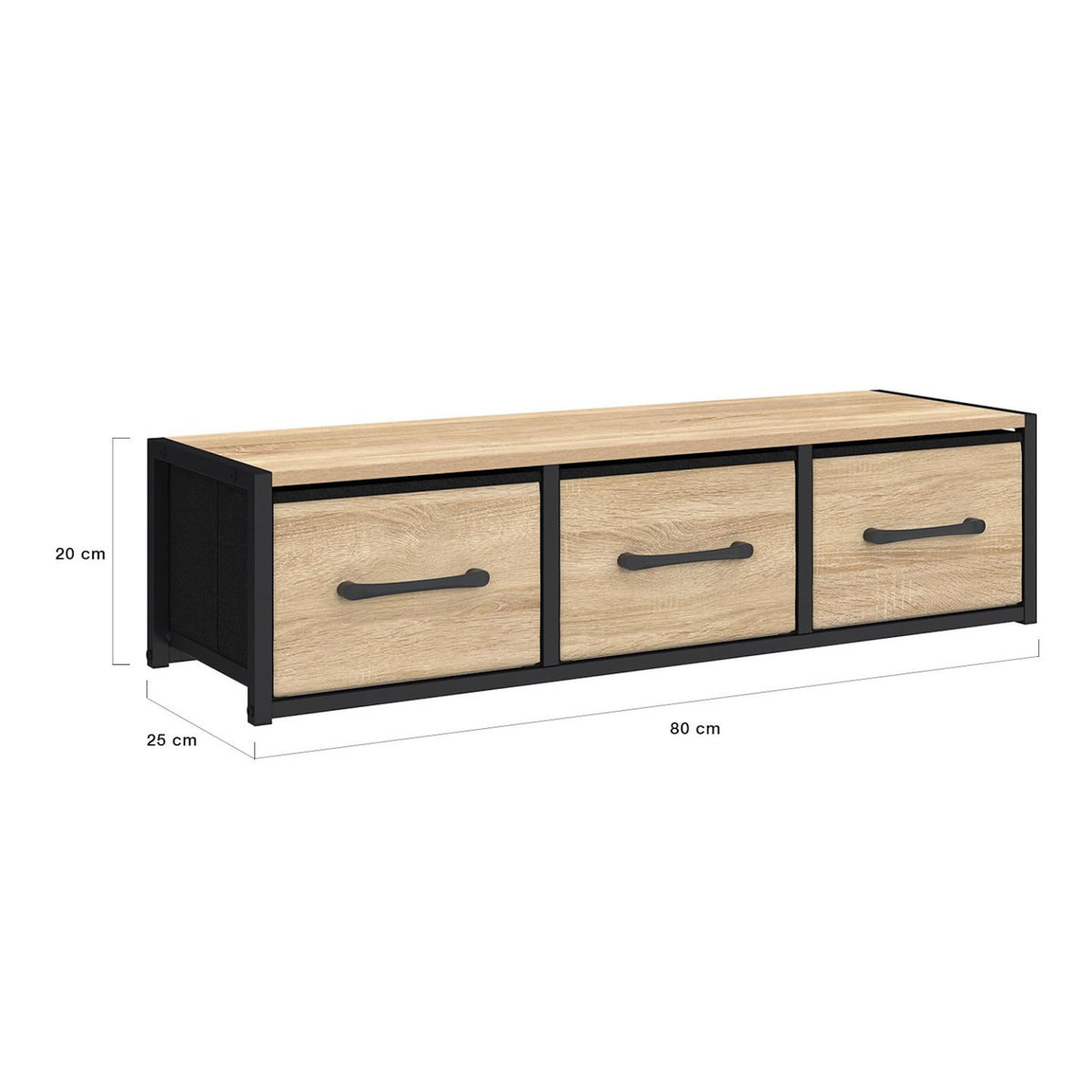 ID MARKET Étagère murale console d'entrée UTAH 3 tiroirs design industriel