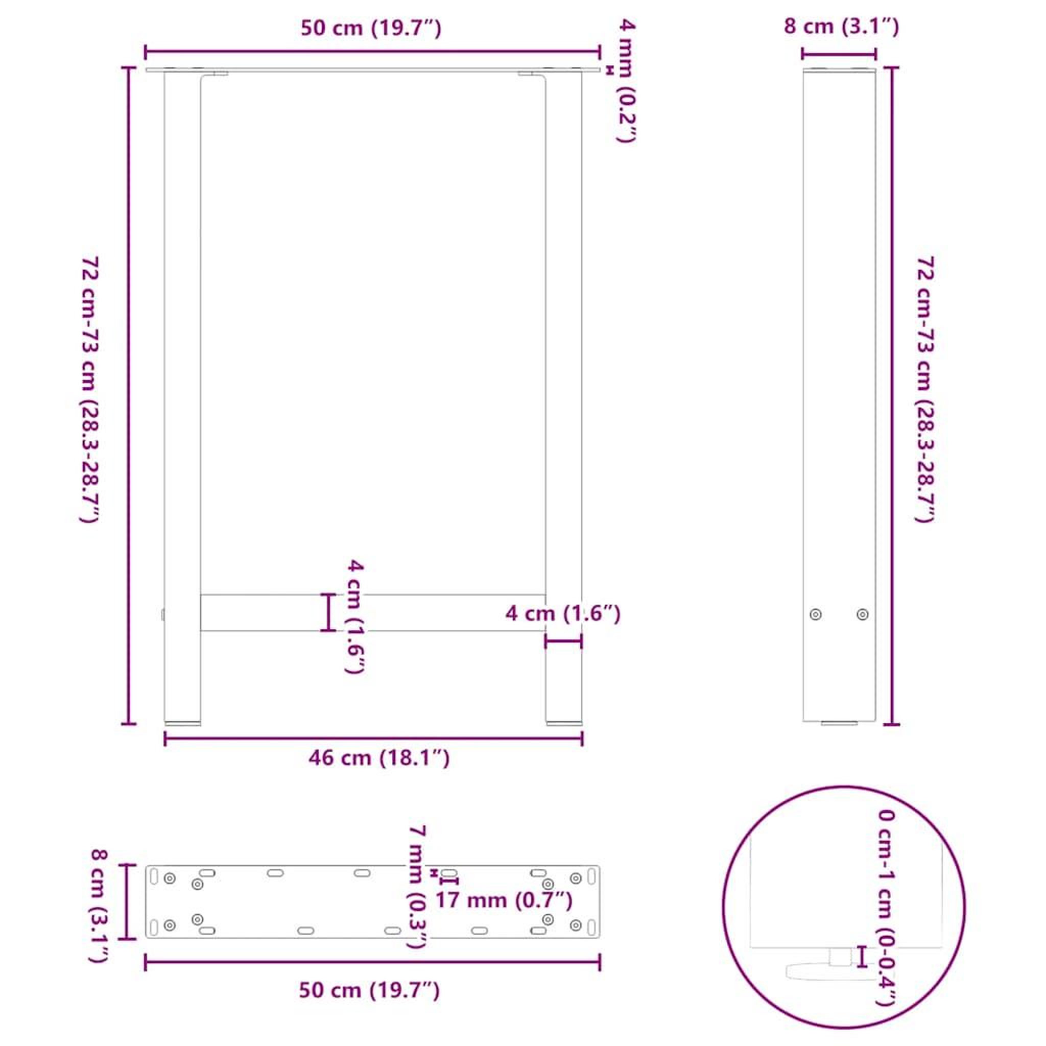 Voir la diapositive 6 : VIDAXL Pieds de table basse blanc 2 pcs 50x(72-73) cm acier