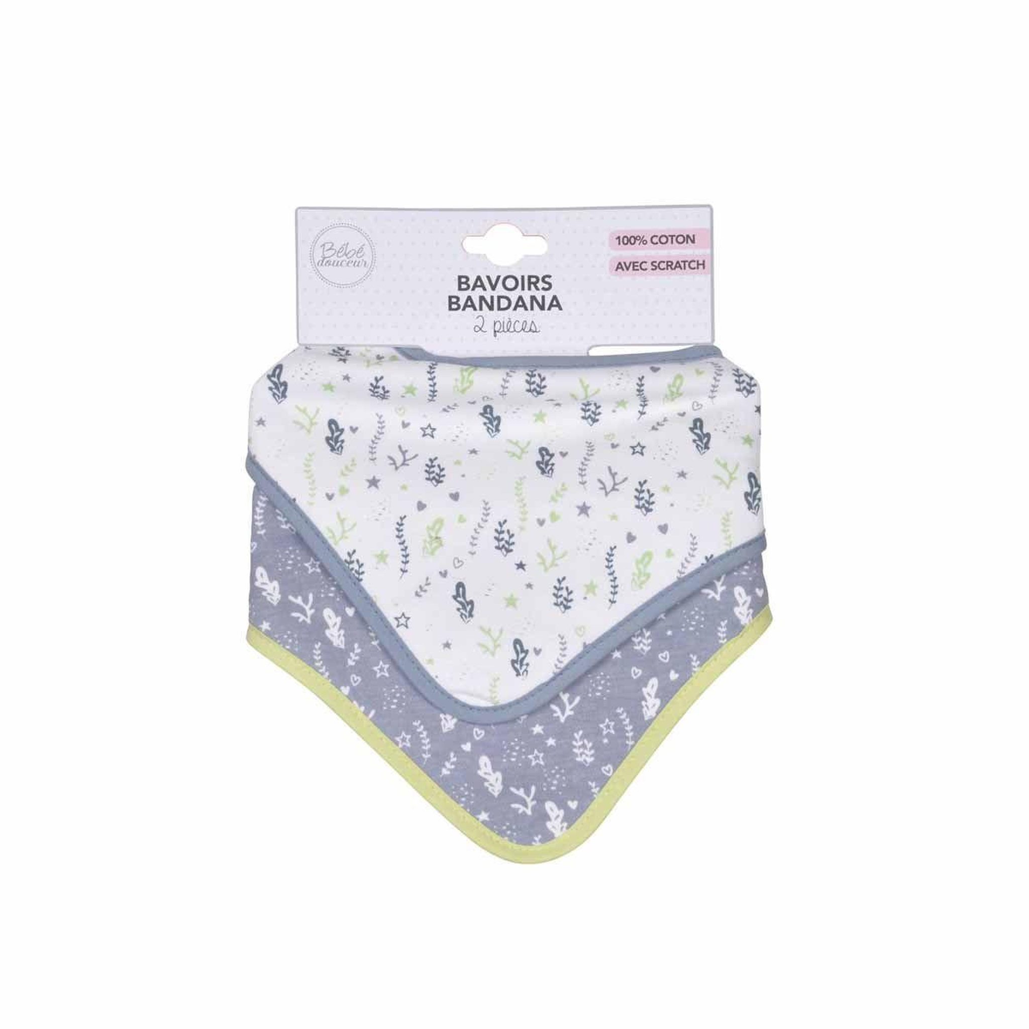 Voir la diapositive 2 : BEBE DOUCEUR Lot de 2 bavoirs bandana  océan  41cm bleu