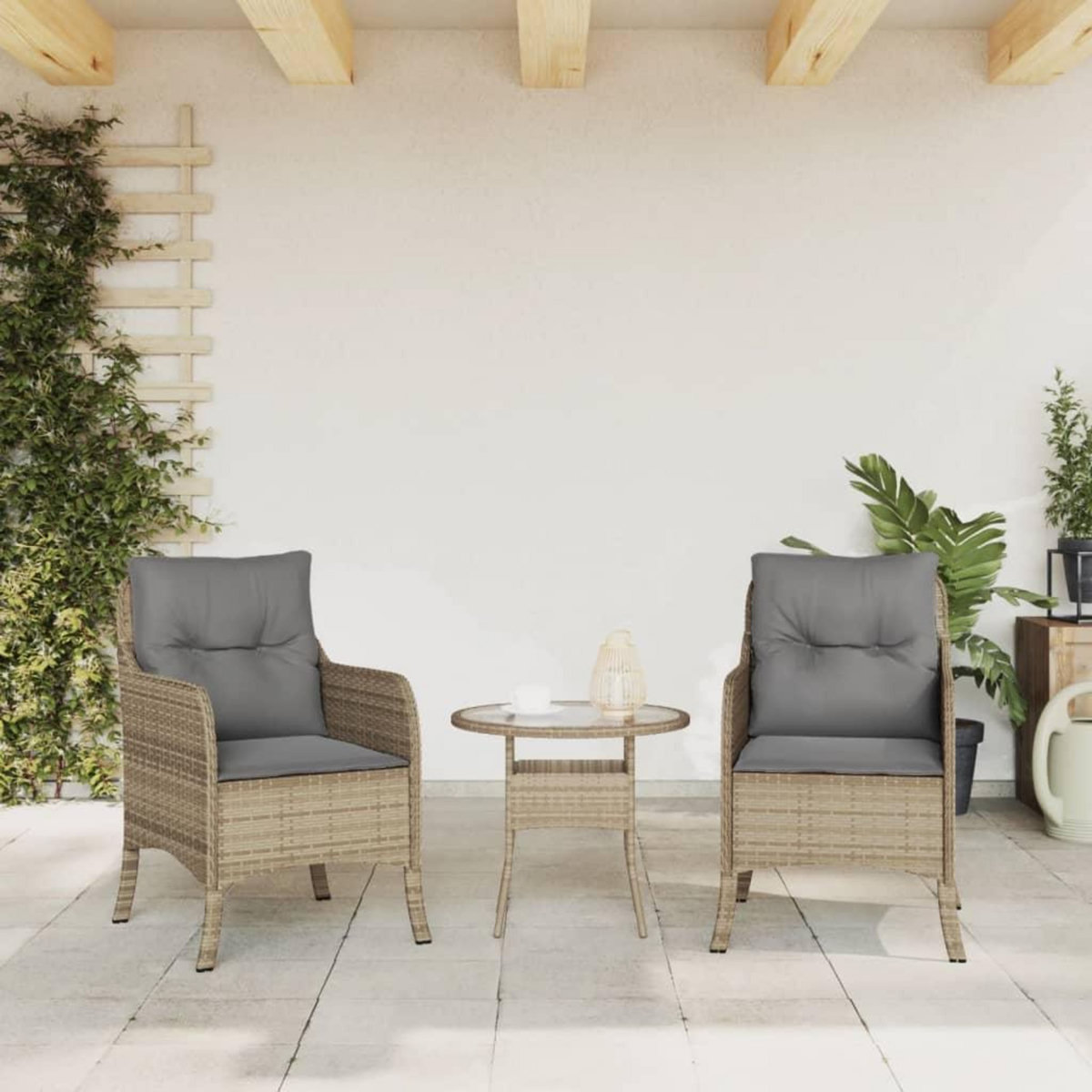 VIDAXL Chaises de jardin avec coussins lot de 2 melange beige rotin