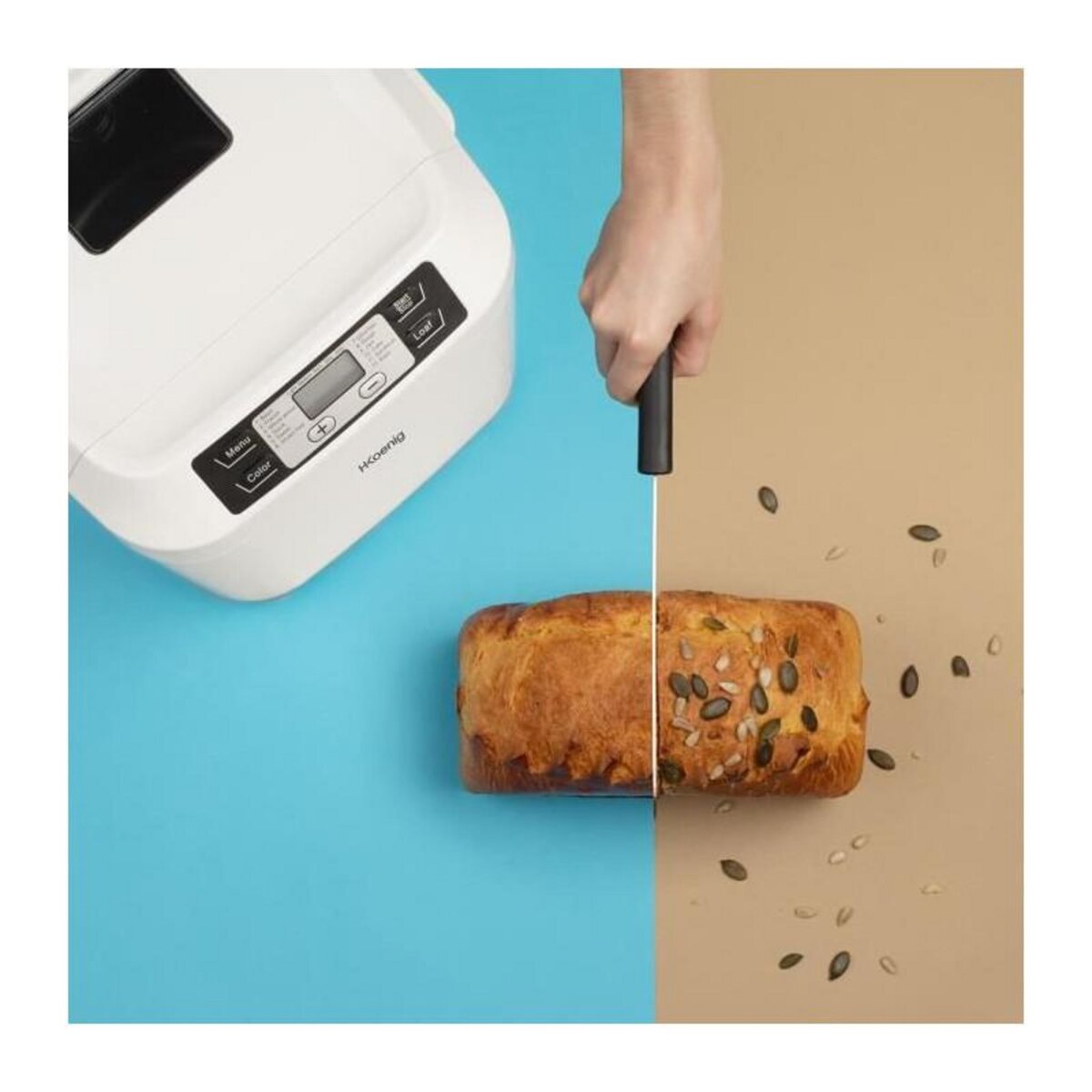 HKOENIG H.KoeNIG BAKE340 - Machine a pain avec graines - 12 programmes - 3 niveaux de cuisson - 550W - 2 tailles: 650 ou 800g - Ecran LC