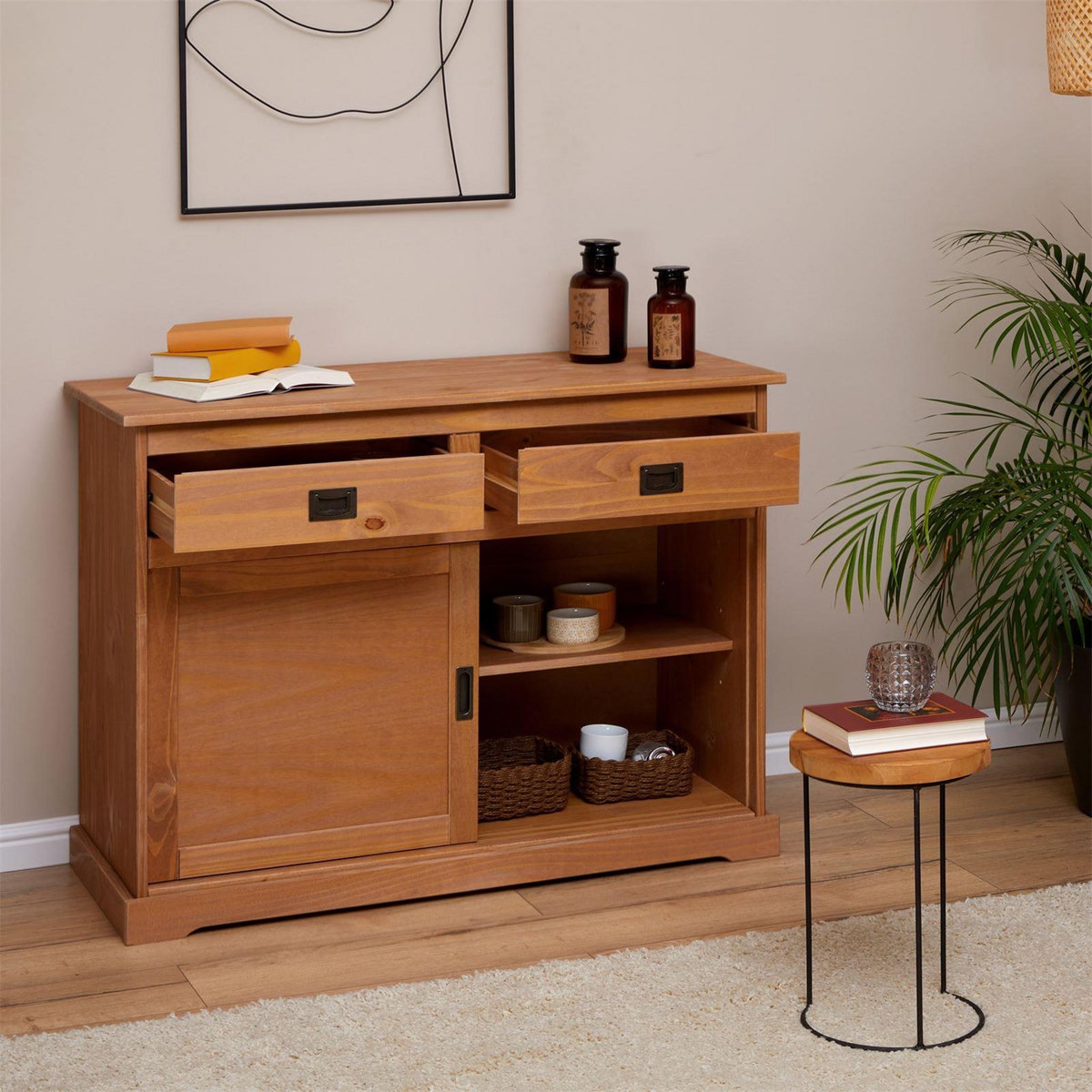 IDIMEX Buffet SAVONA en pin massif, 2 tiroirs et 2 portes