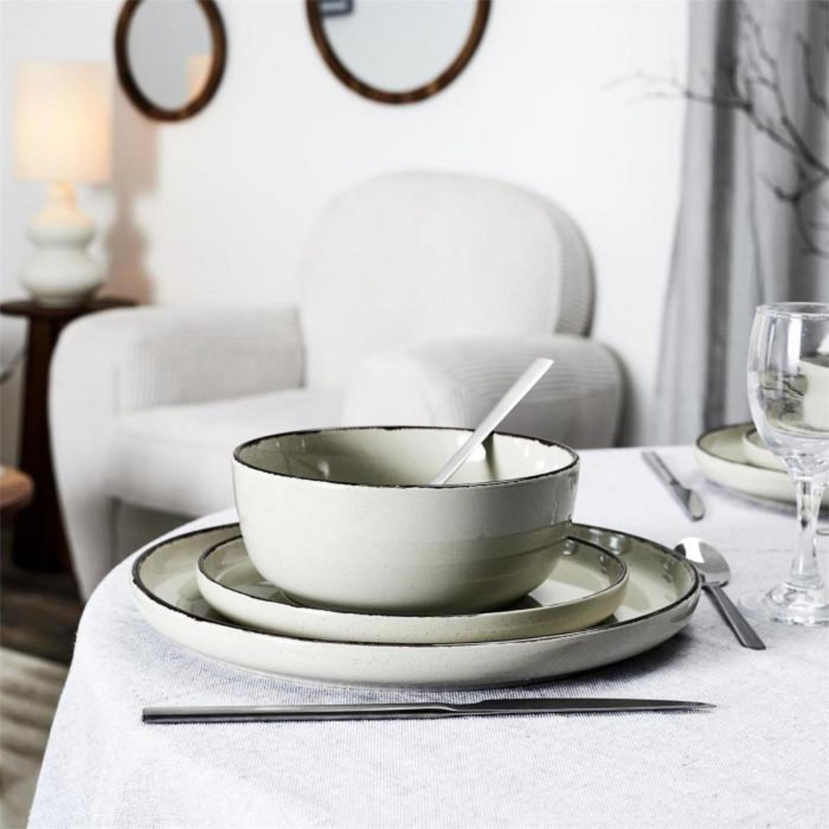 Paris Prix Service de Table 12 Pièces  Grès du Temps  27cm Beige