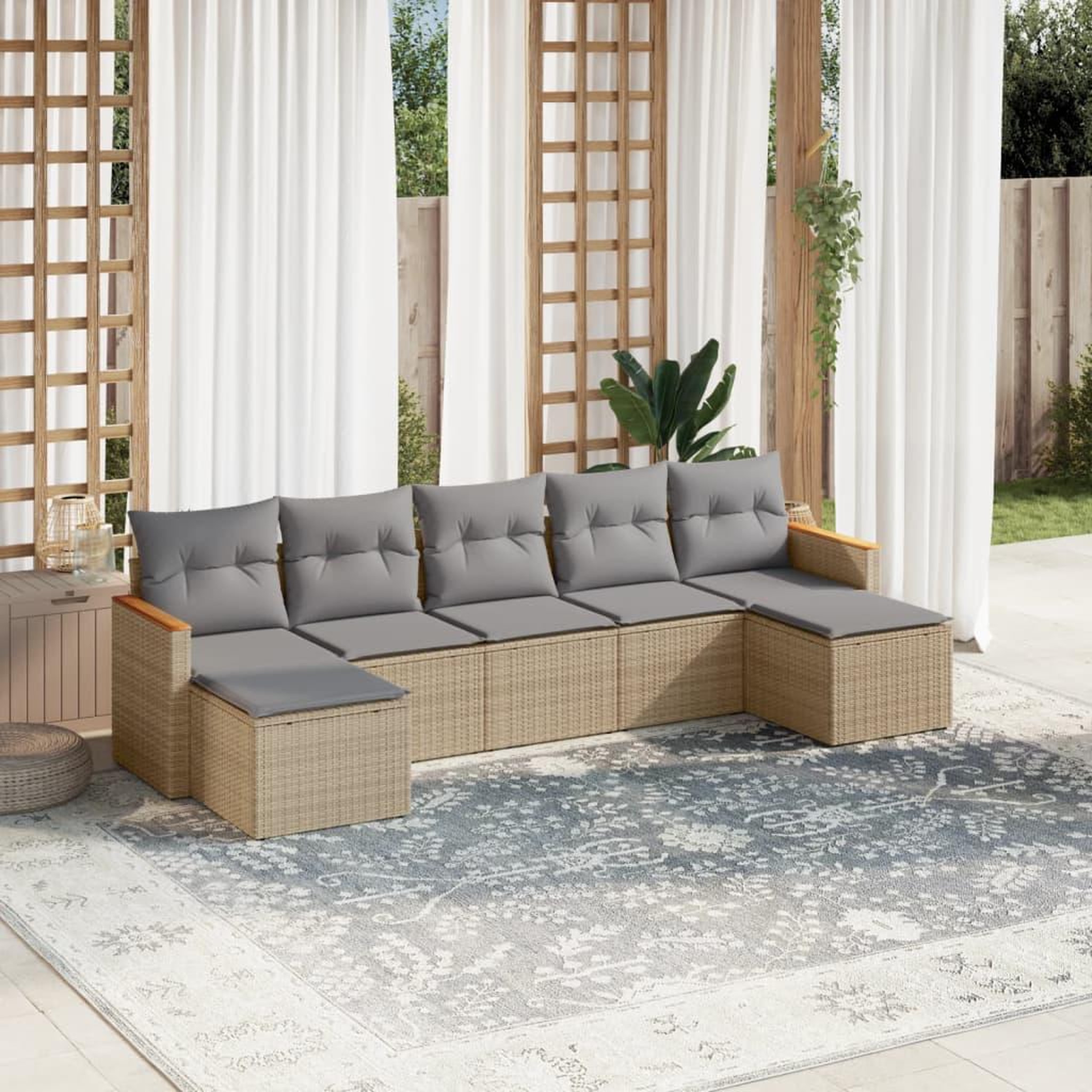 VIDAXL Salon de jardin avec coussins 7pcs melange beige resine tressee