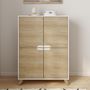Voir la diapositive 2 : ID MARKET Meuble de rangement 4 portes HELSINKI scandinave blanc et bois