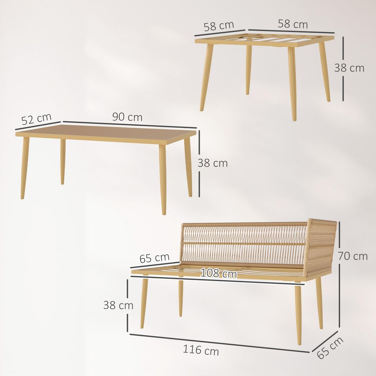 OUTSUNNY Ensemble salon de jardin 5 places modulables avec table basse et coussins résine tressée filaire beige
