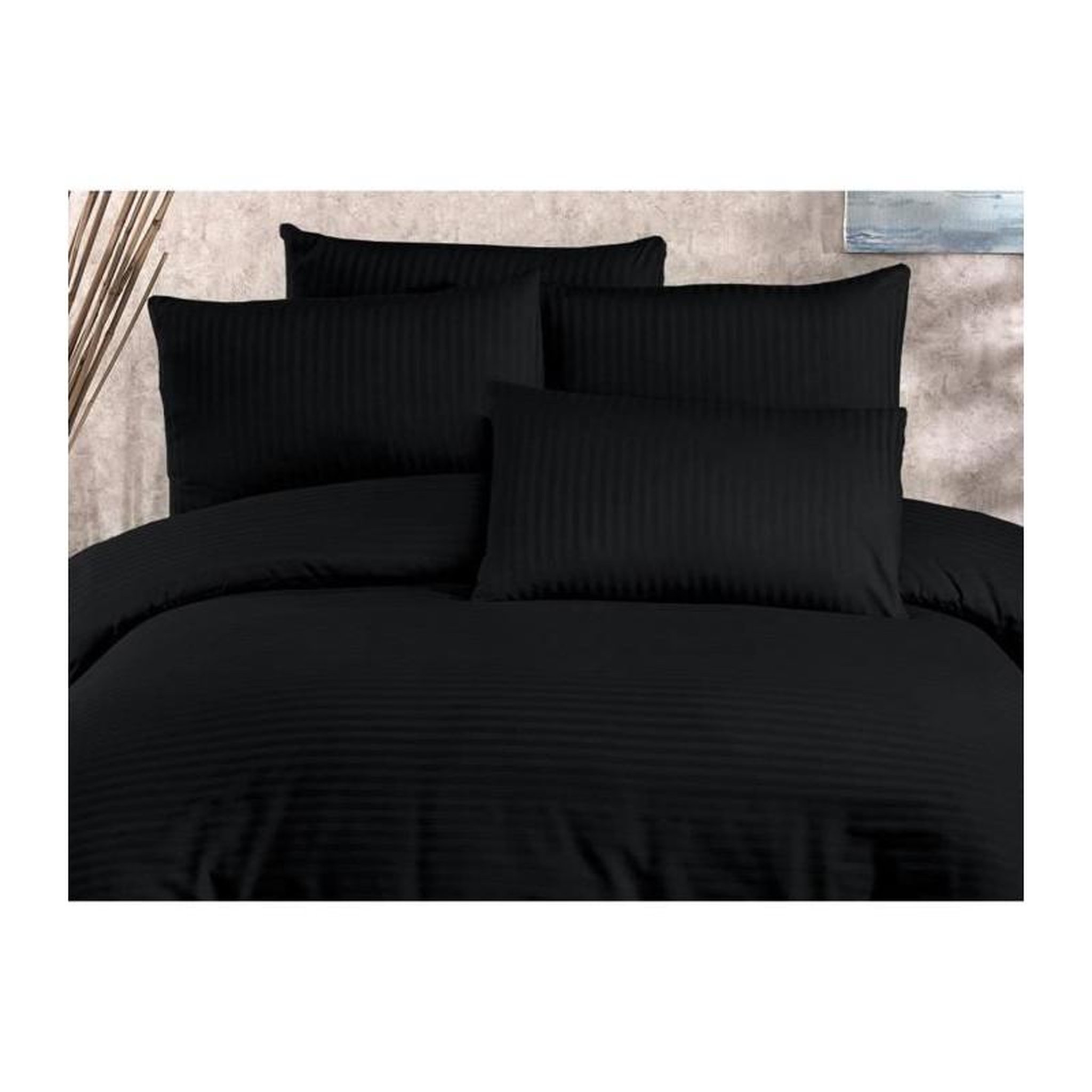 Voir la diapositive 3 : GENERIQUE Parure de lit - 1 housse de couette 220 x 240 cm + 2 taies d'oreiller 60 x 60 cm - 70% polyester, 30% coton - Noir