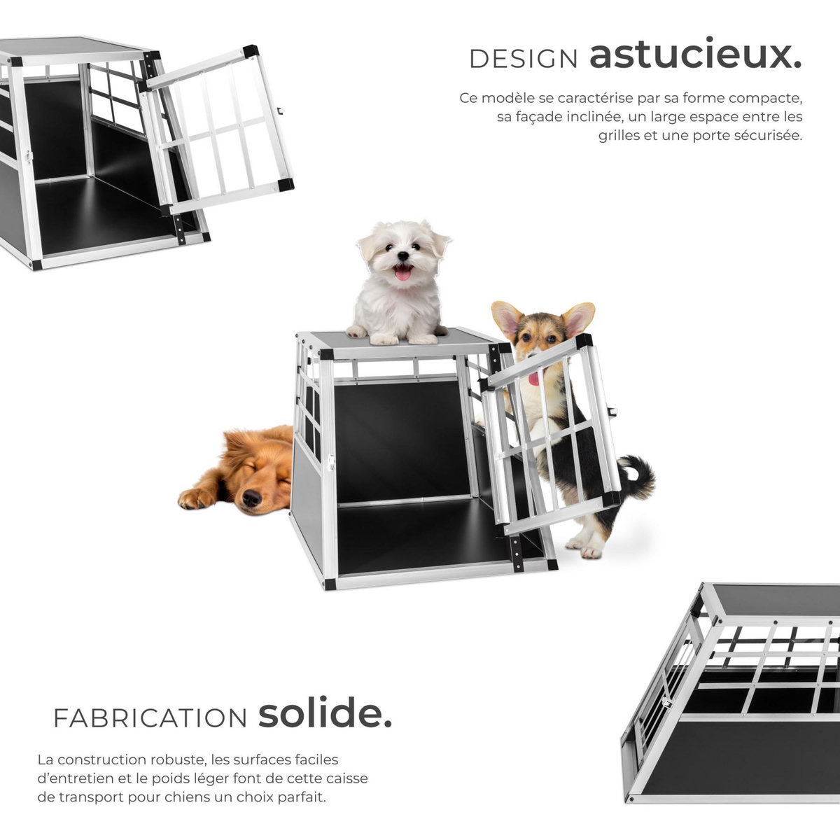 tectake Cage de transport pour chiens sécurisée avec dos droit noir 54 x 69 x 50 cm