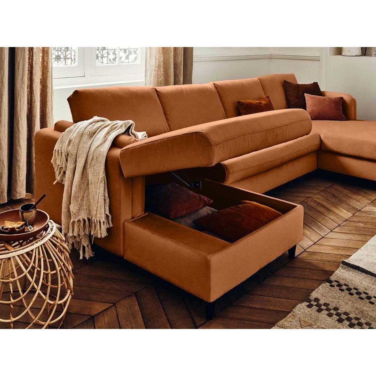 LISA DESIGN Brooke - canapé panoramique en u - 7 places - convertible avec coffre - en velours