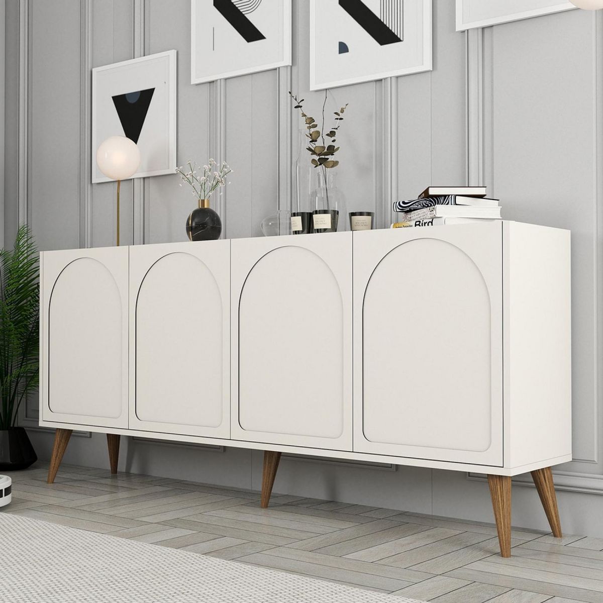 CONCEPT USINE Buffet 4 portes design arrondi crème 180x81cm LISTER