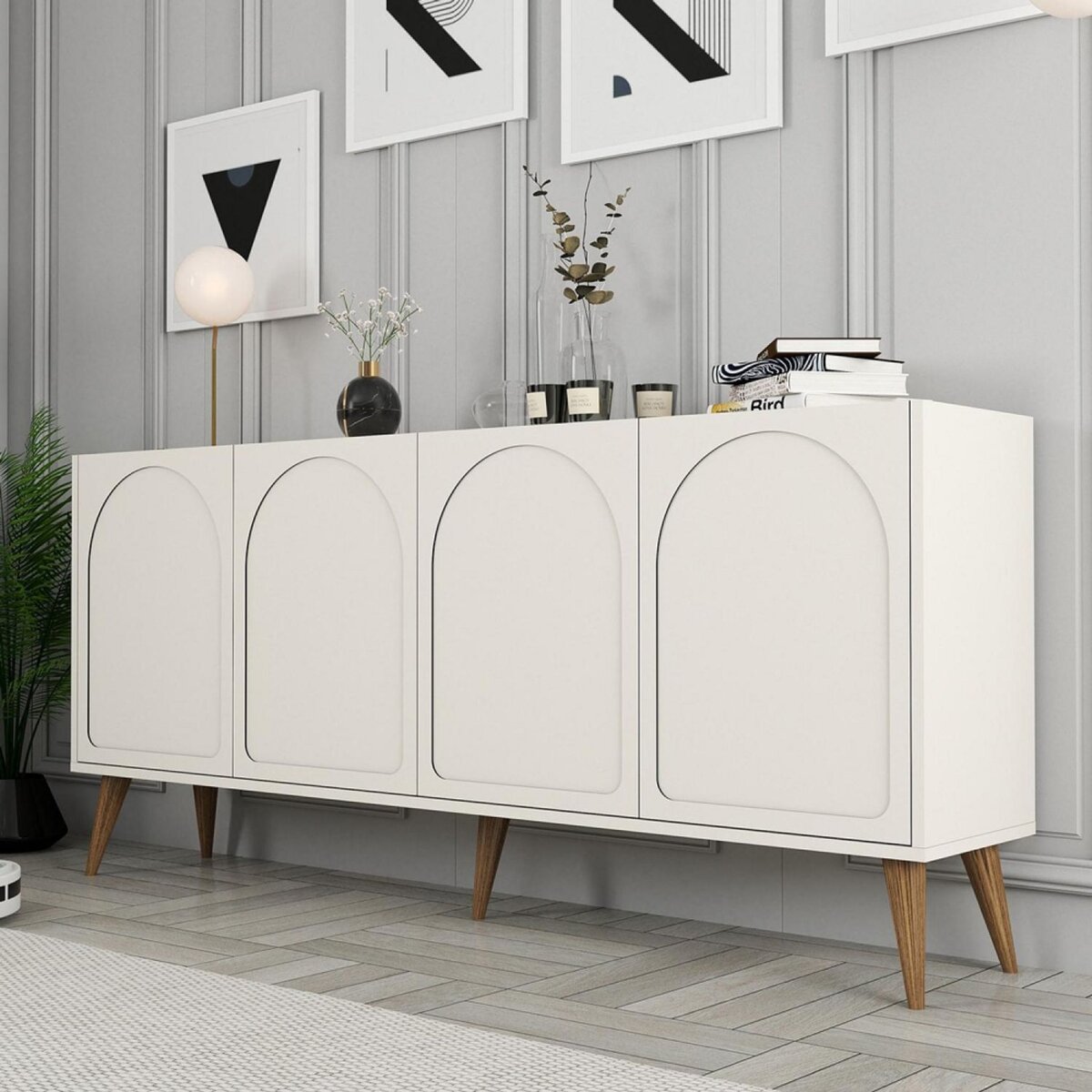 CONCEPT USINE Buffet 4 portes design arrondi crème 180x81cm LISTER