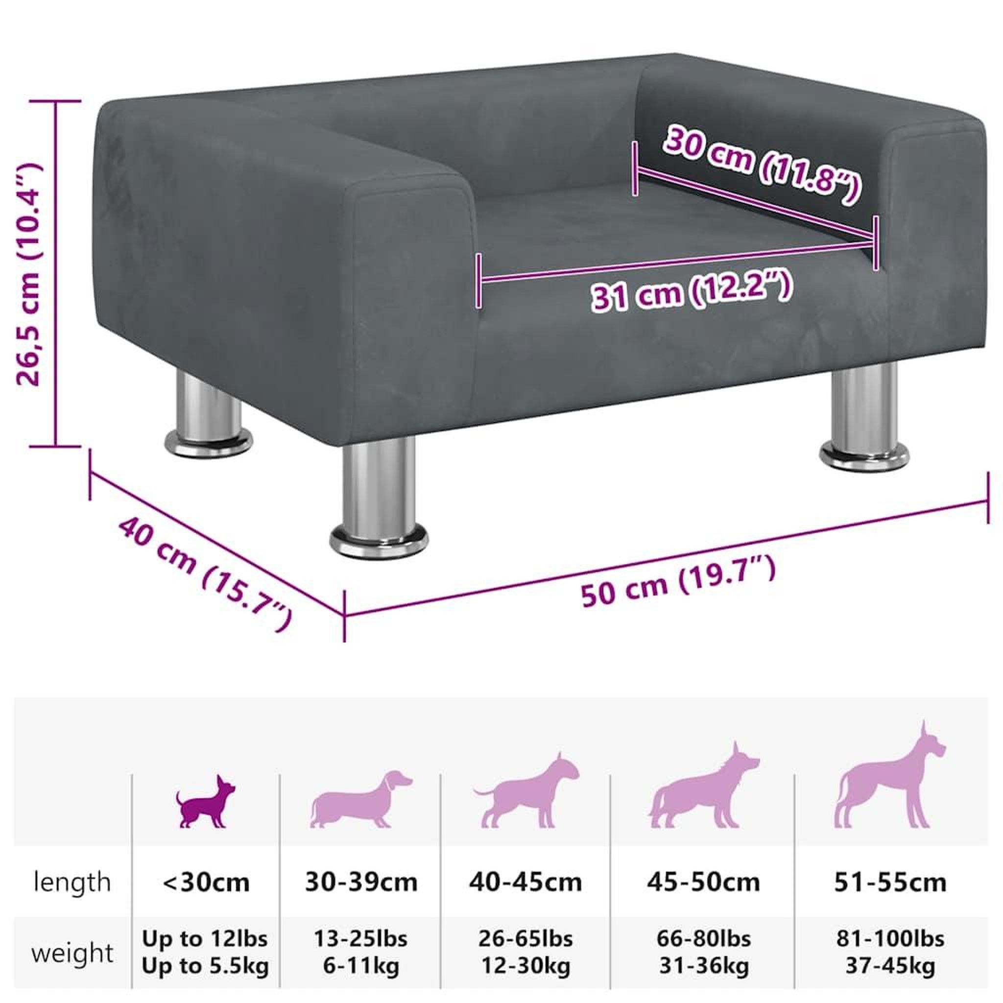 Voir la diapositive 6 : VIDAXL Lit pour chien gris fonce 50x40x26,5 cm velours