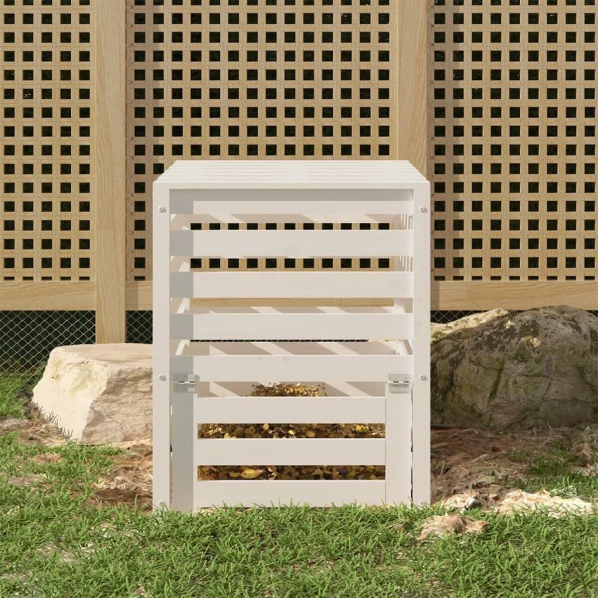 VIDAXL Composteur Blanc 63,5x63,5x77,5 cm Bois massif de pin
