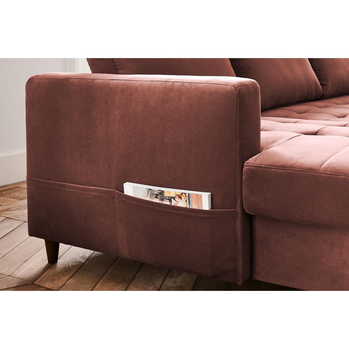 LISA DESIGN Anna - canapé panoramique d'angle droit - 7 places - convertible avec coffre - en velours